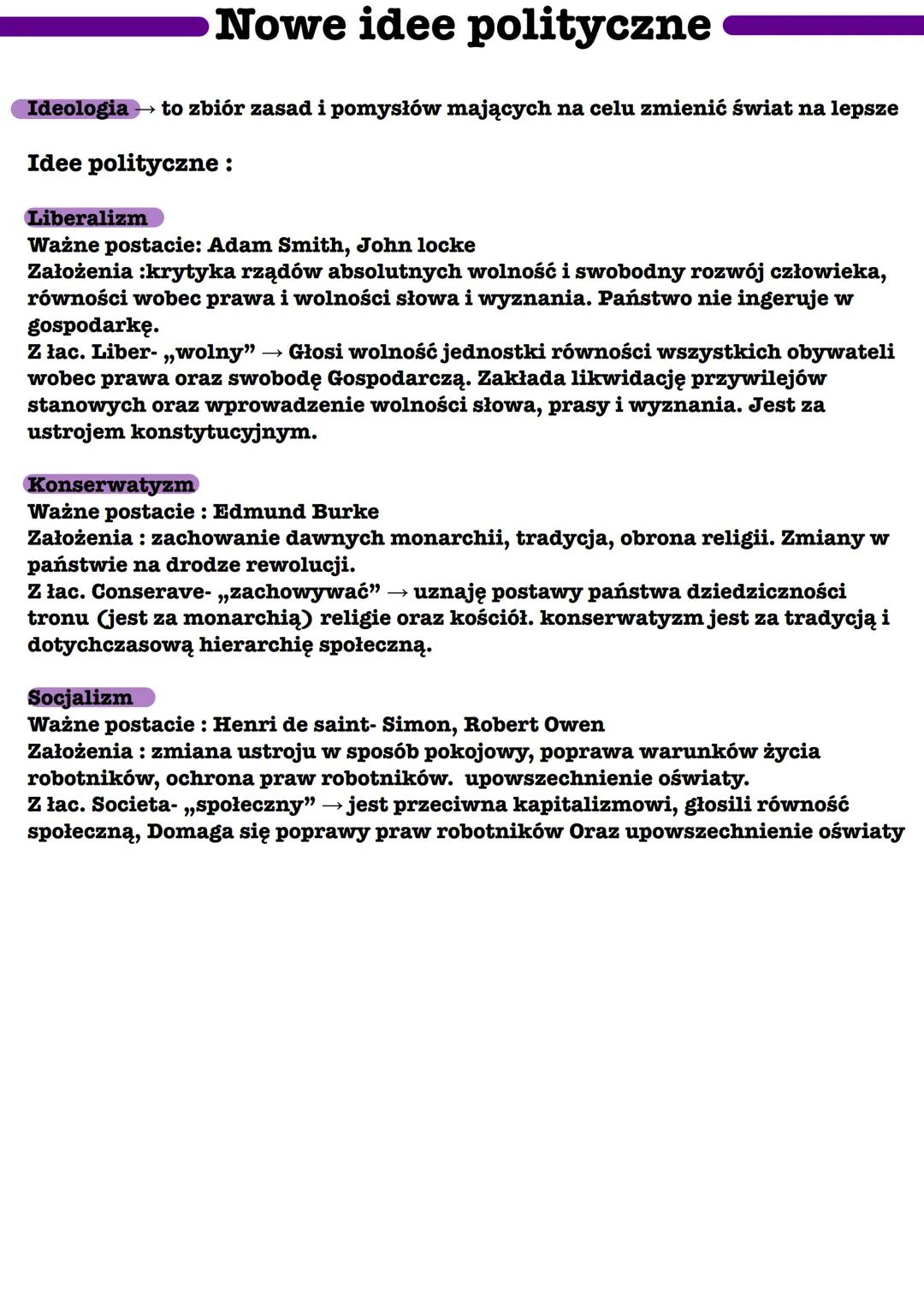 Nowe idee polityczne
Ideologia to zbiór zasad i pomysłów mających na celu zmienić świat na lepsze
Idee polityczne:
Liberalizm
Ważne postacie