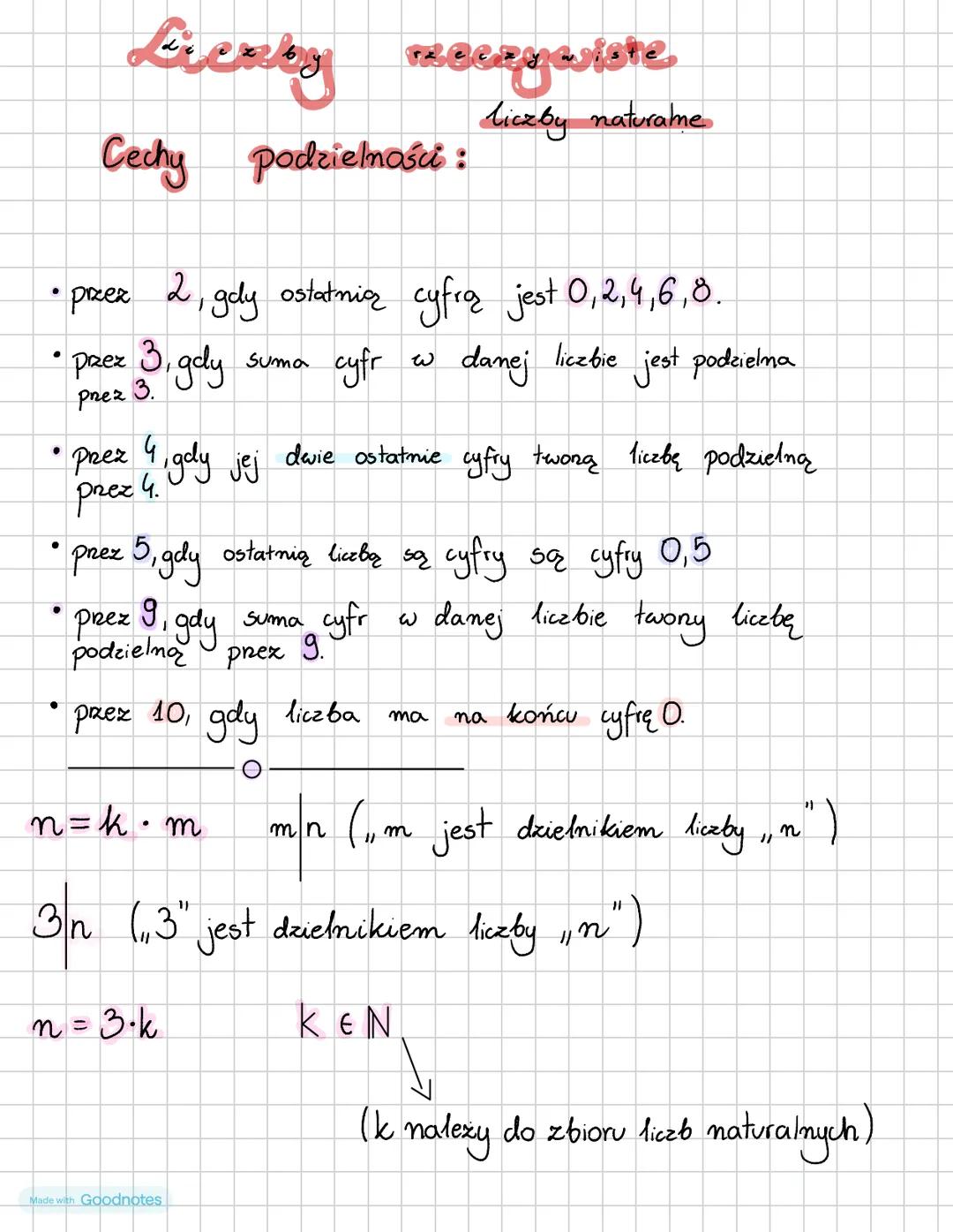 Lickety mezgasiste
Cechy
podzielności:
Liczby naturame
gdy ostatnią cyfrą jest 0,2,4,6,8.
.
• przez
2
•przez 3, gdy suma cyfr
w
danej
liczbi