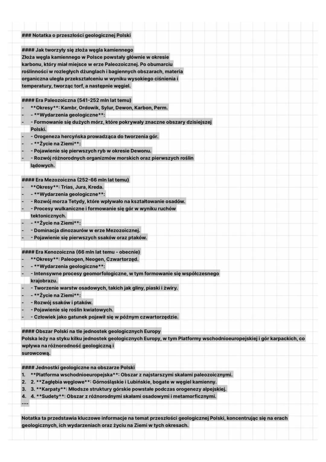 ### Notatka o przeszłości geologicznej Polski
#### Jak tworzyły się złoża węgla kamiennego
Złoża węgla kamiennego w Polsce powstały głównie