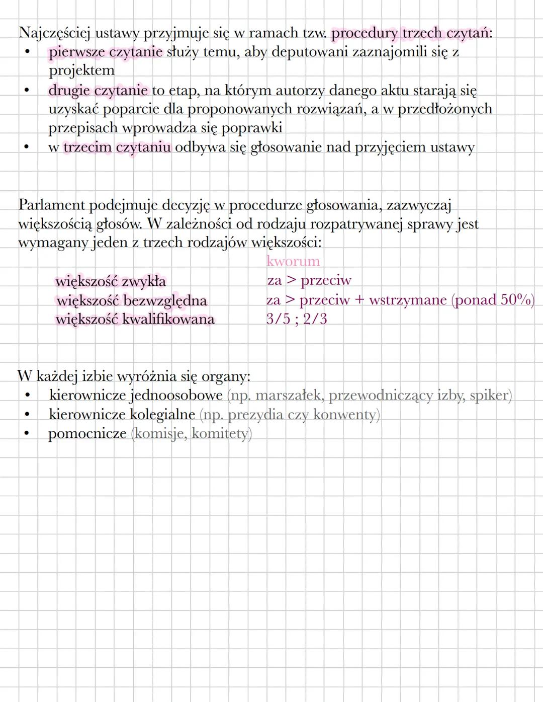 Temat: Władza ustawodawcza.
Parlament to kolegialny (wieloosobowy) organ obradujący nad sprawami
danego państwa lub jego części. Jest on or