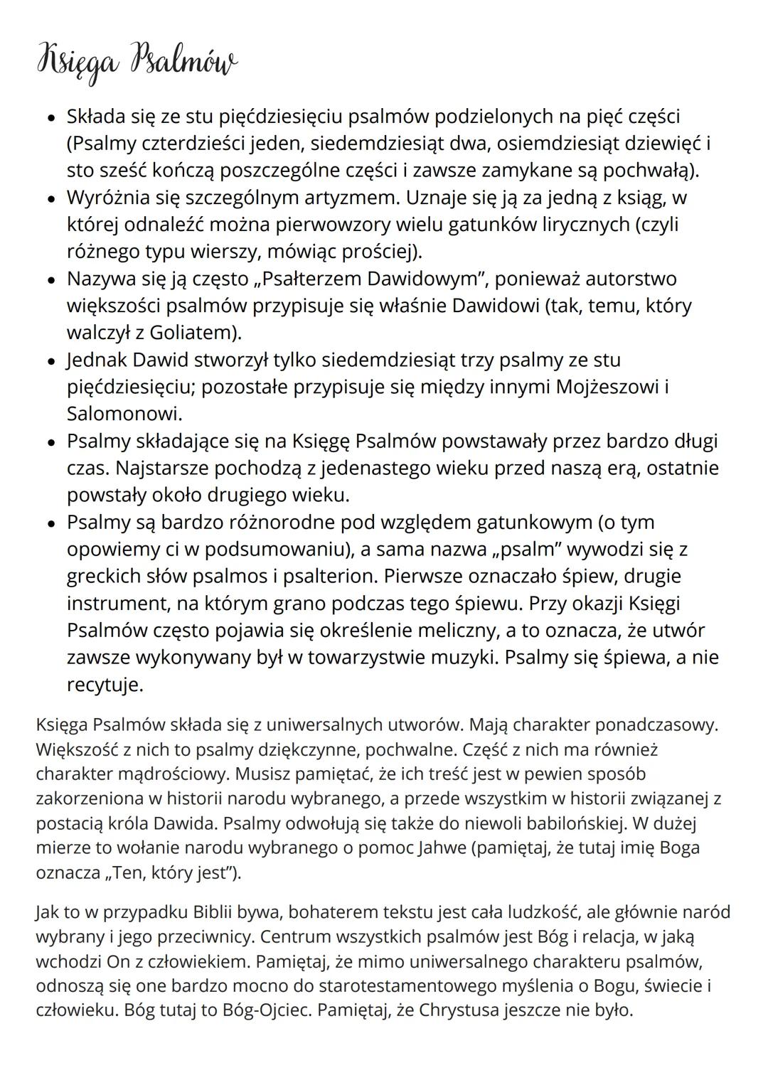Księga Psalmów
.
•
.
Składa się ze stu pięćdziesięciu psalmów podzielonych na pięć części
(Psalmy czterdzieści jeden, siedemdziesiąt dwa, os