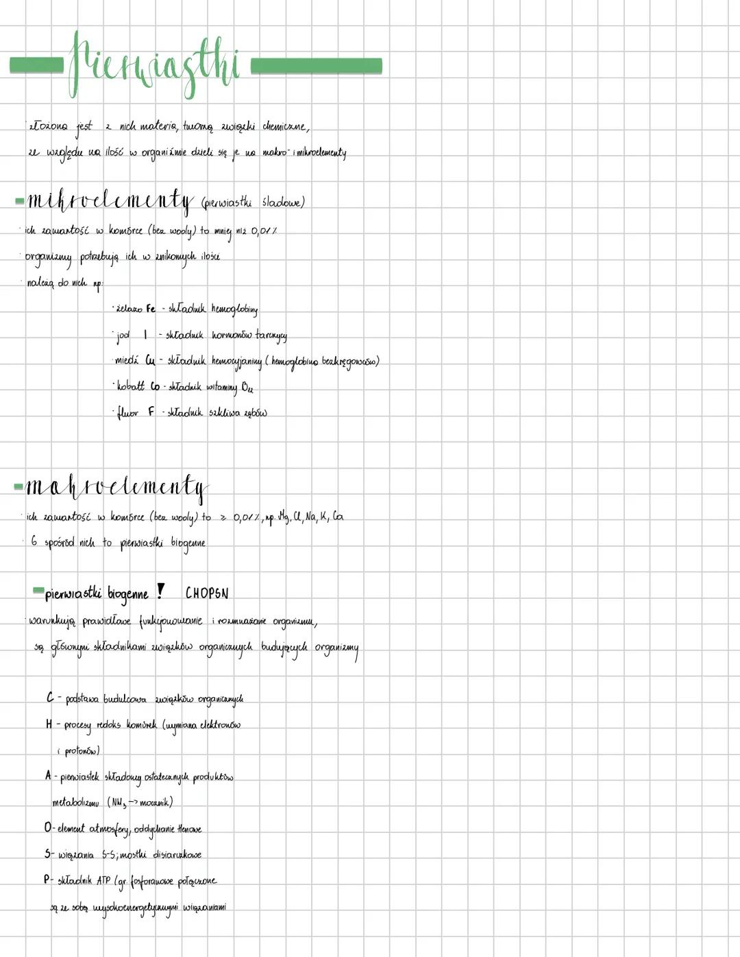 # pierwiastki
- stworzona jest z nich materia, tworzą związki chemiczne,
- ze względu na ilość w organizmie dzieli się je na makro- i mikro