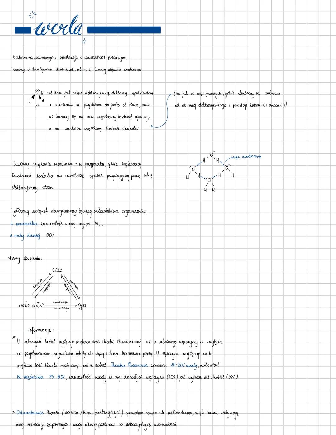 # werla
bezbarwna, pacaronysta substancja o charaktere polamym
twony oddziaływowe dipol-dipol, atom u twony wiązania wodorove
sot thewu je