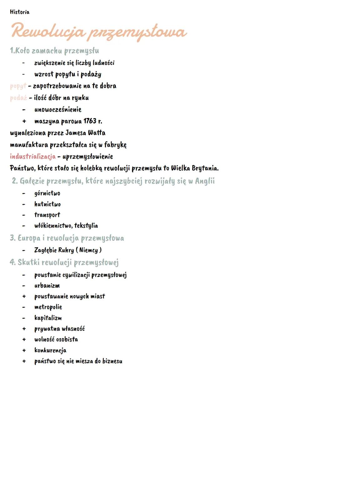 Historia
Rewolucja przemysłowa
1.Koło zamachu przemysłu
zwiększenie się liczby ludności
wzrost popytu i podaży
popyt zapotrzebowanie na te d