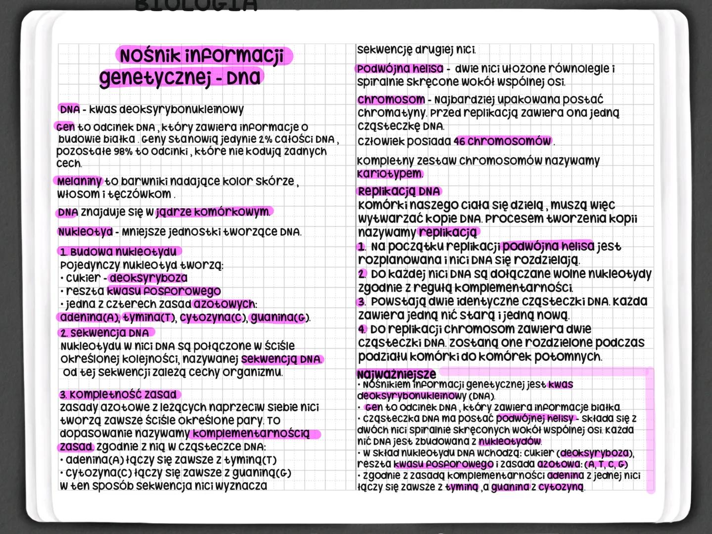 Nośnik informacji
genetycznej - Dna
DNA - kwas deoksyrybonukleinowy
Gen to odcinek DNA, który zawiera informacje o
budowie białka. Geny stan