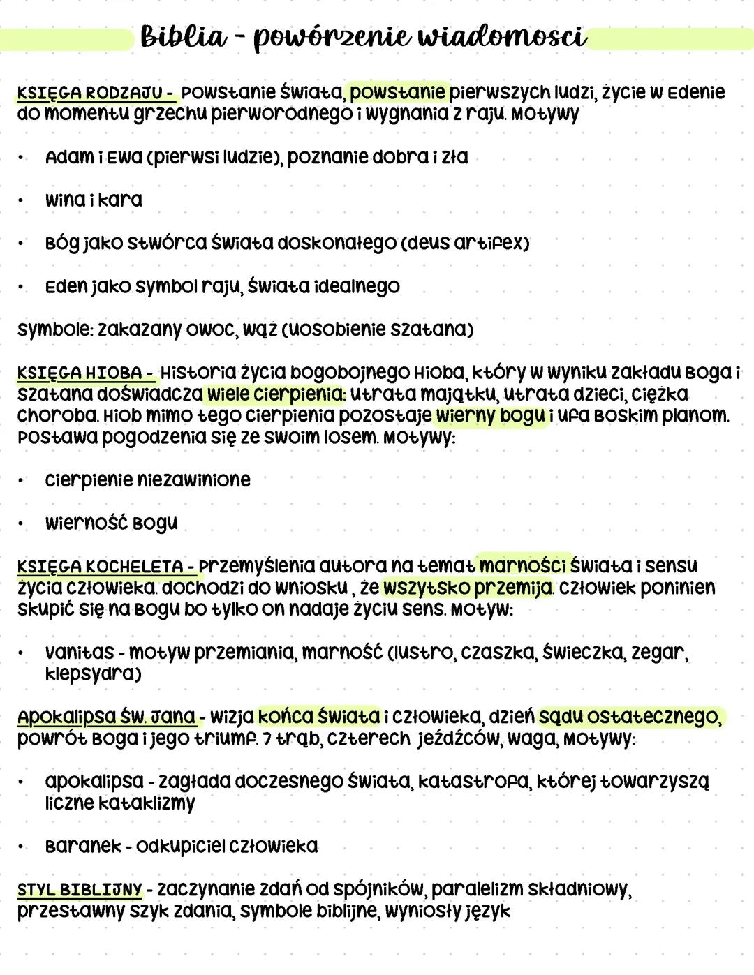 Biblia - powtórzenie/podsumowanie wiadomości