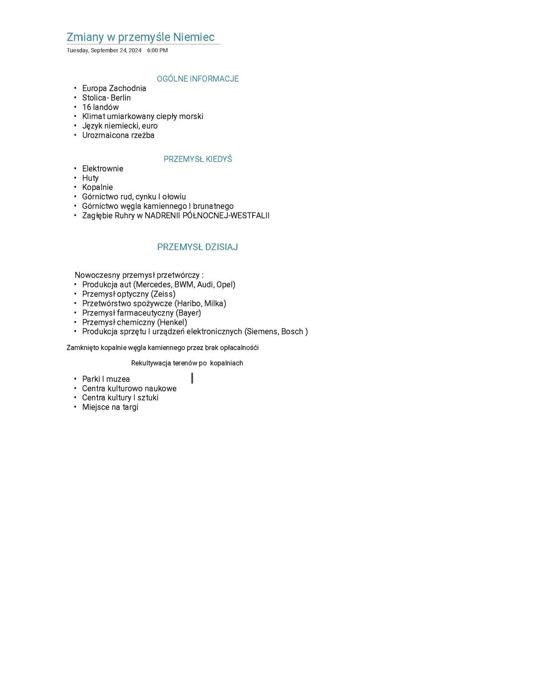 Zmiany w przemyśle Niemiec