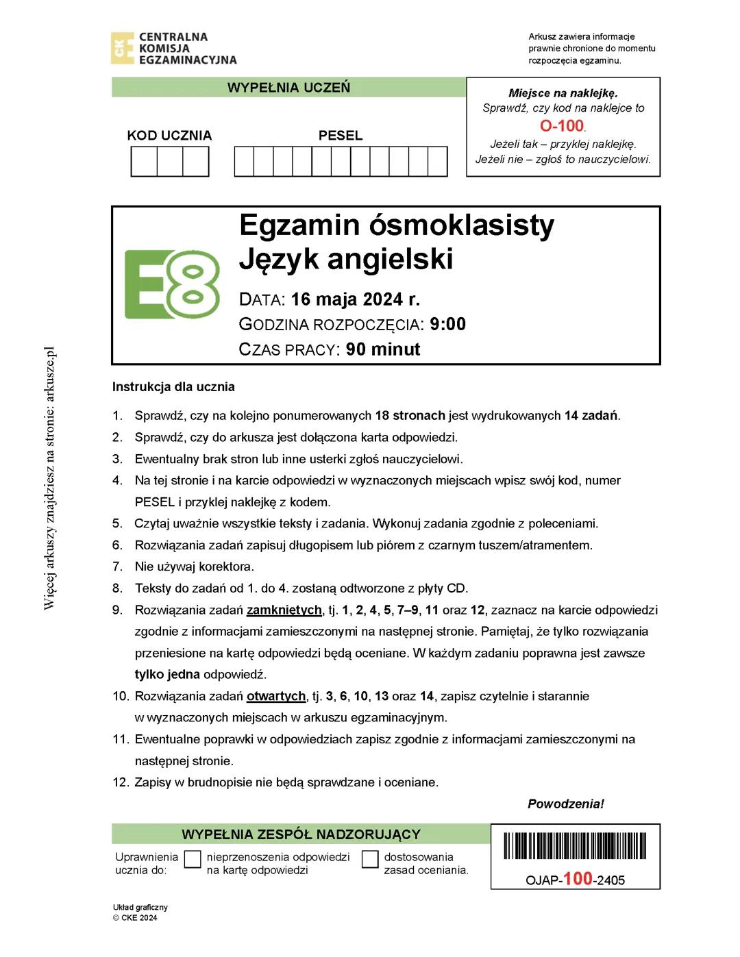 Egzamin ósmoklasisty 2024 język angielski