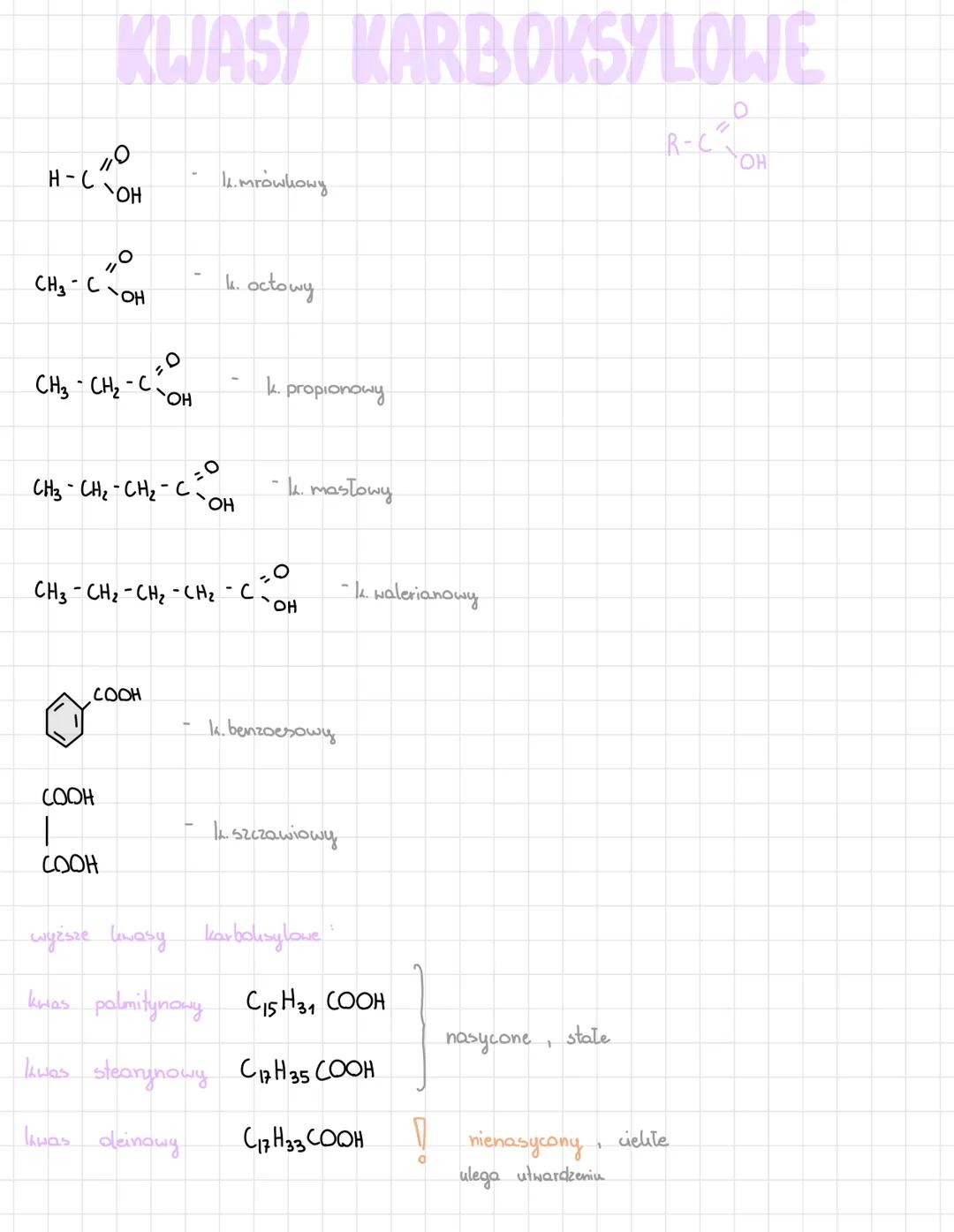 H-C
10
KWASY KARBOKSYLOWE
CH3-C
1. mrówkowy
OH
k. octowy
OH
CH3 CH₂-C
0 =
OH
k. propionowy
CH3-CH2-CH2-C
k. mastowy
OH
CH3-CH2-CH2-CH₂ -C
CO