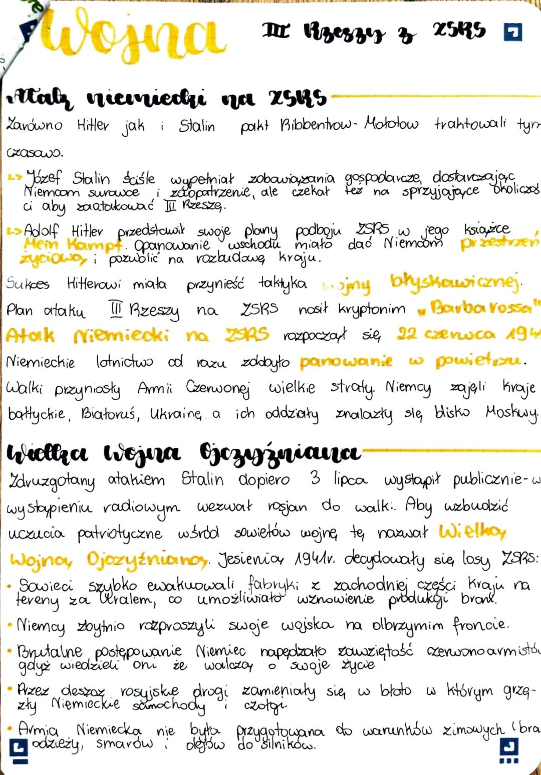 # Wojna
III Rzeszy z ZSRS
Atalz niemiecki na 25kS
Zarówno Hitler jak i Stalin pakt Ribbentrow-Mototow traktowali tyr
czasowo.
Józef Stali