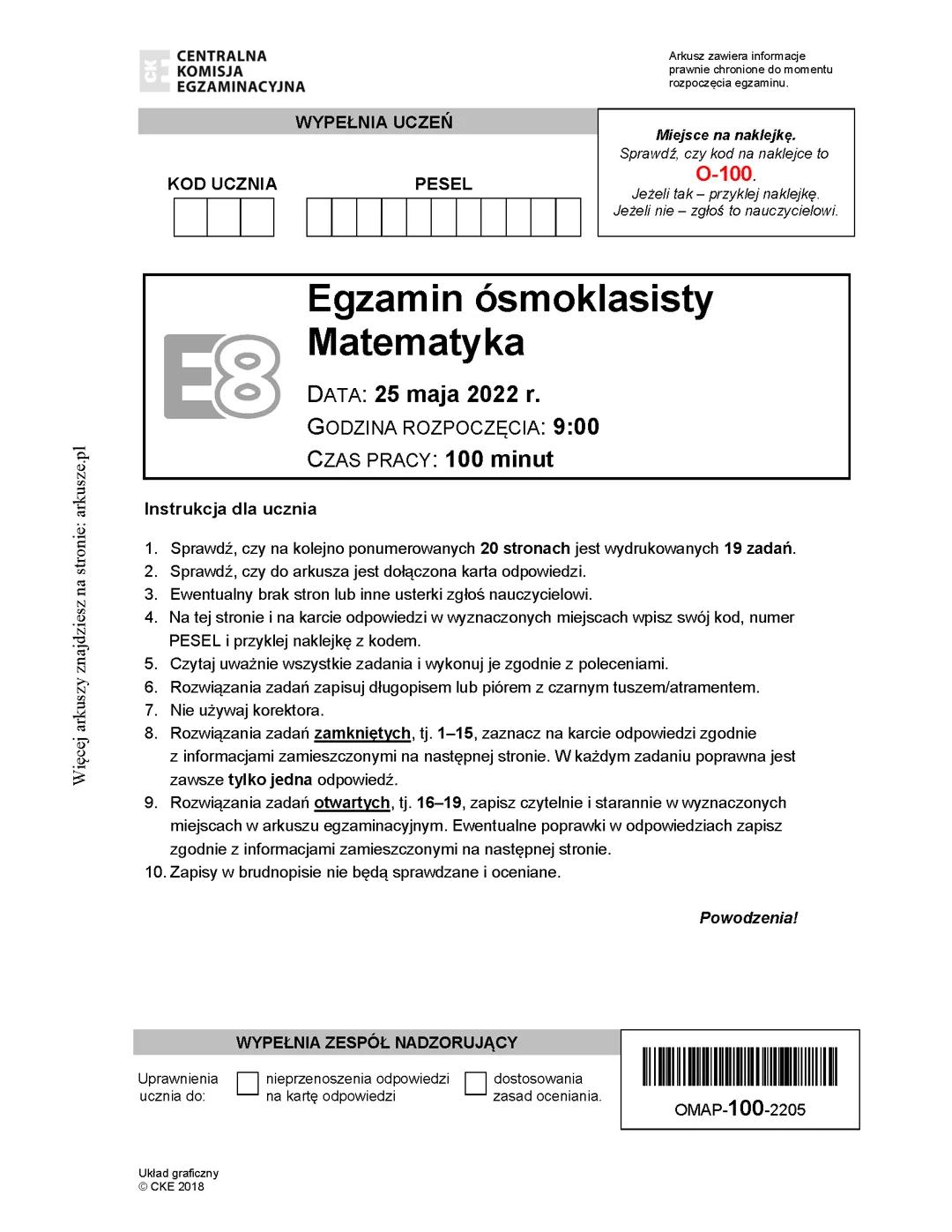 Egzamin ósmoklasisty matematyka 2022