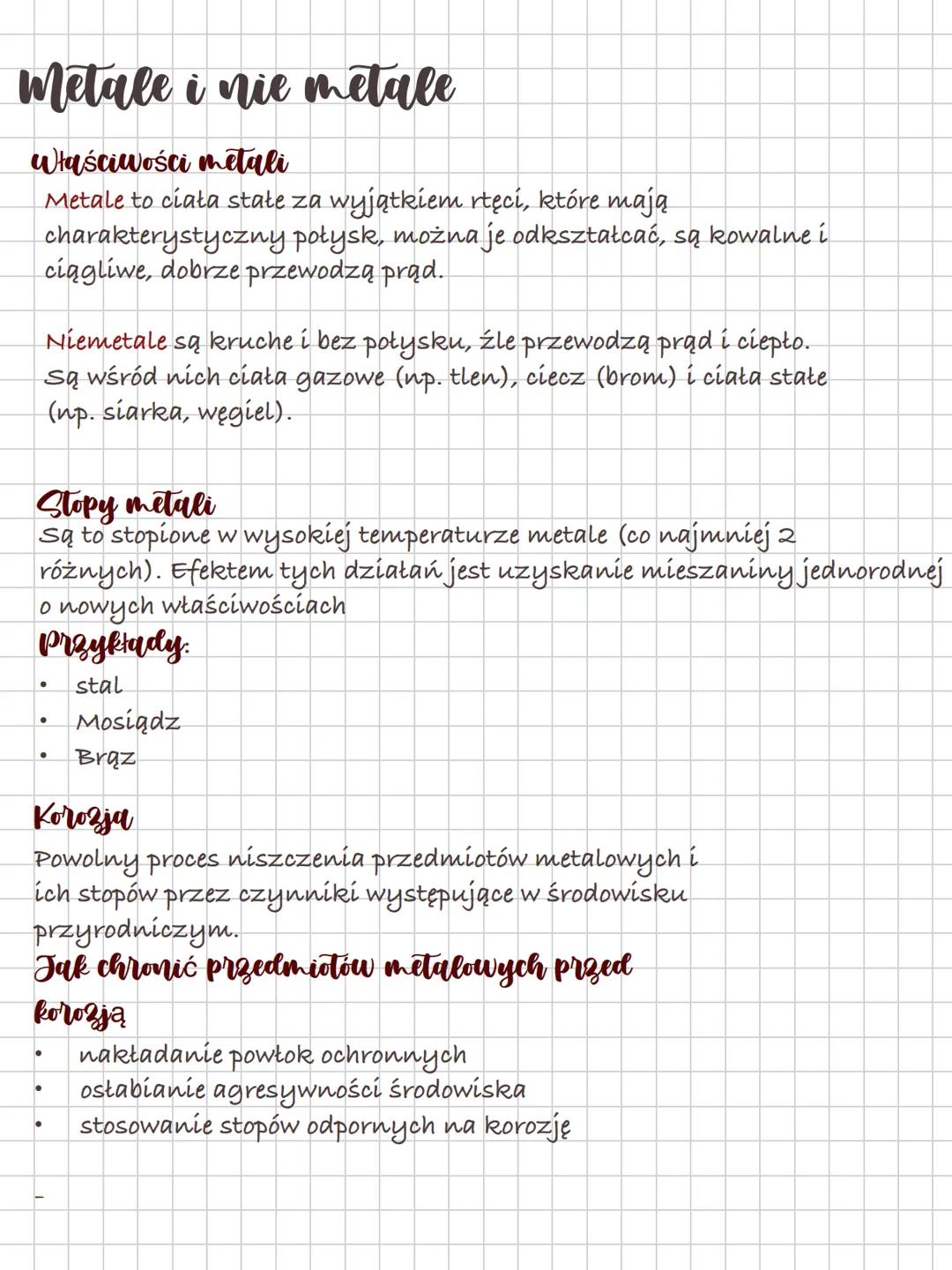 # Metale i nie metale
## Właściwości metali
Metale to ciała stałe za wyjątkiem rtęci, które mają
charakterystyczny połysk, można je odkszta