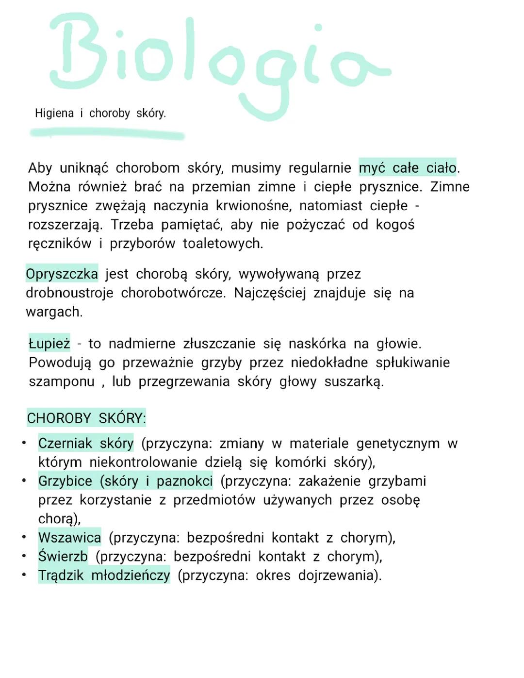 Biologia Higiena I choroby skóry