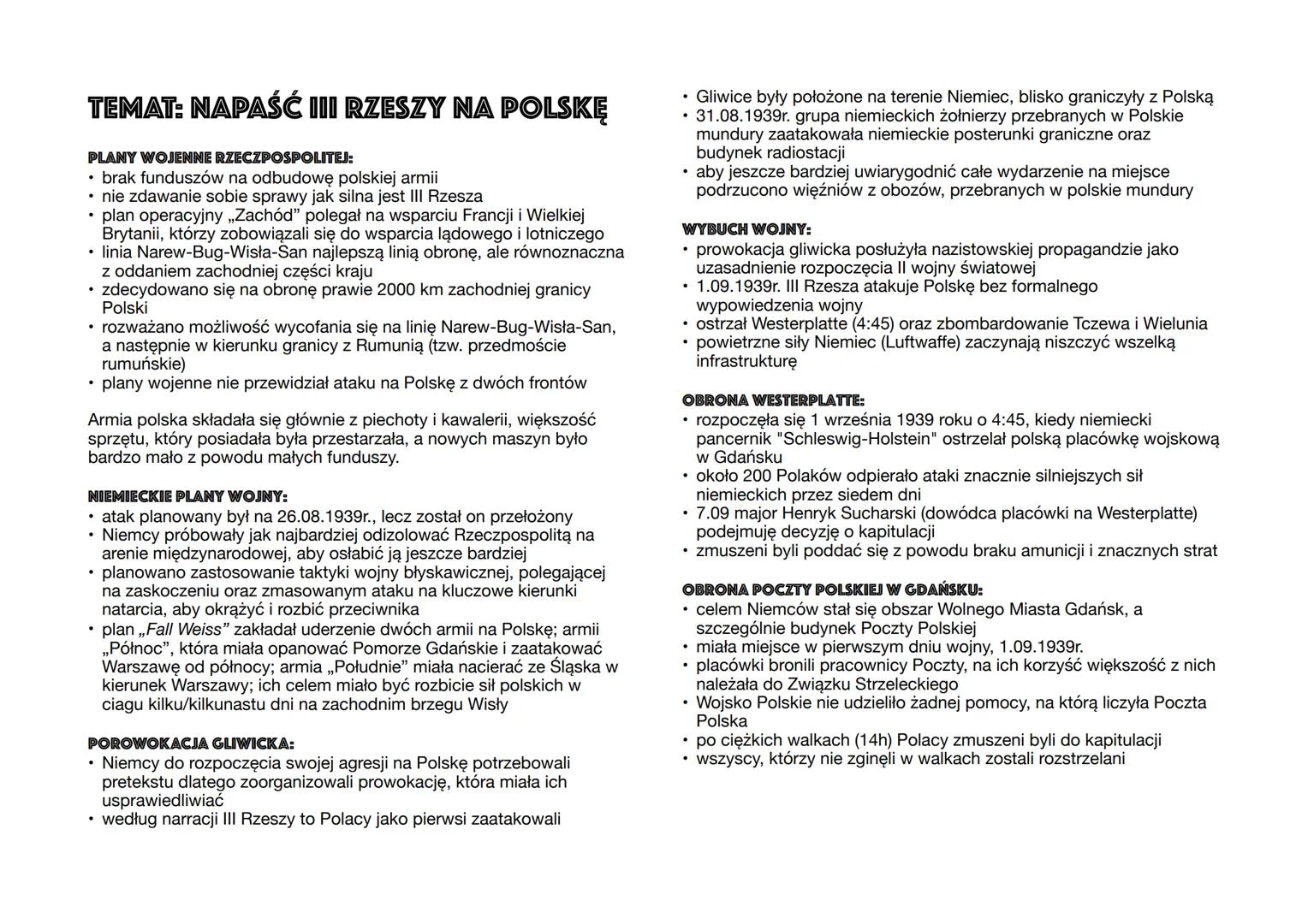 # TEMAT: NAPAŚĆ III RZESZY NA POLSKĘ
PLANY WOJENNE RZECZPOSPOLITEJ:
*   brak funduszów na odbudowę polskiej armii
*   nie zdawanie sobie