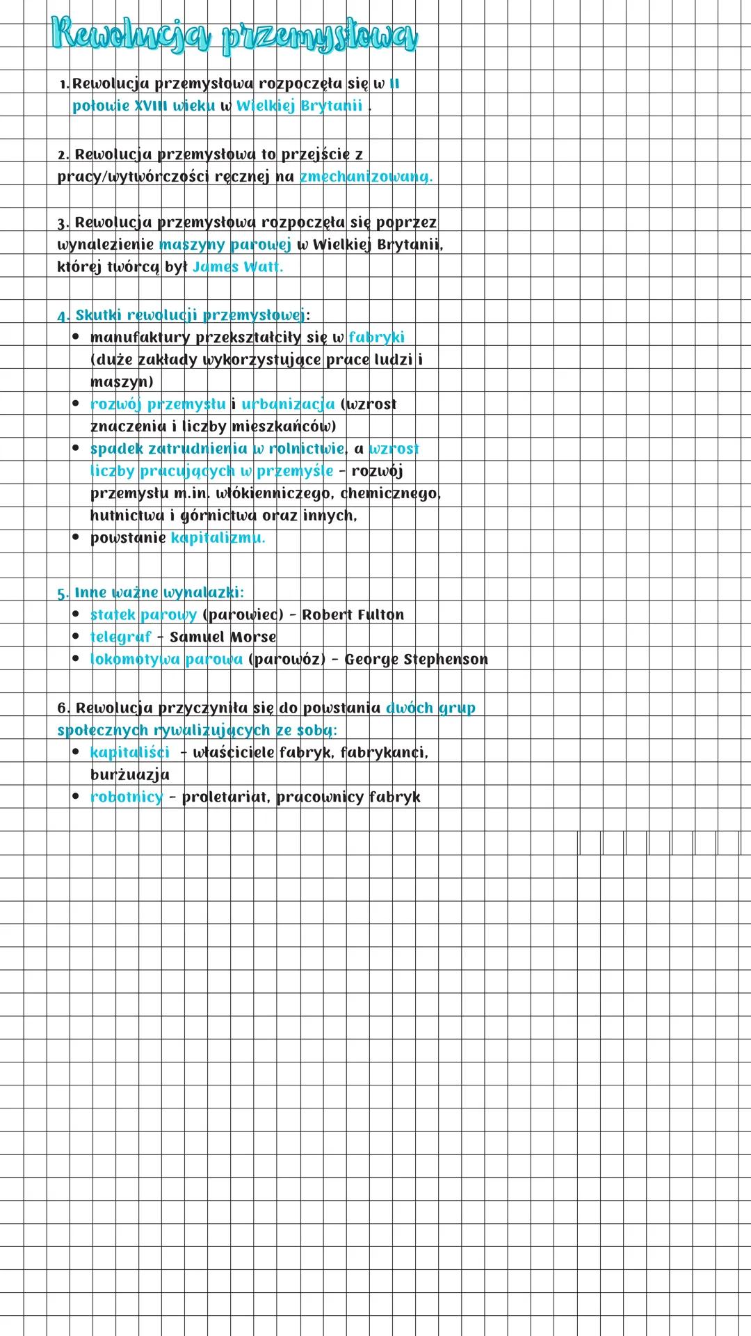 # Rewolucja przemysłoway
1. Rewolucja przemysłowa rozpoczęła się w
połowie XVIII wieku w Wielkiej Brytanii
2. Rewolucja przemysłowa to prz