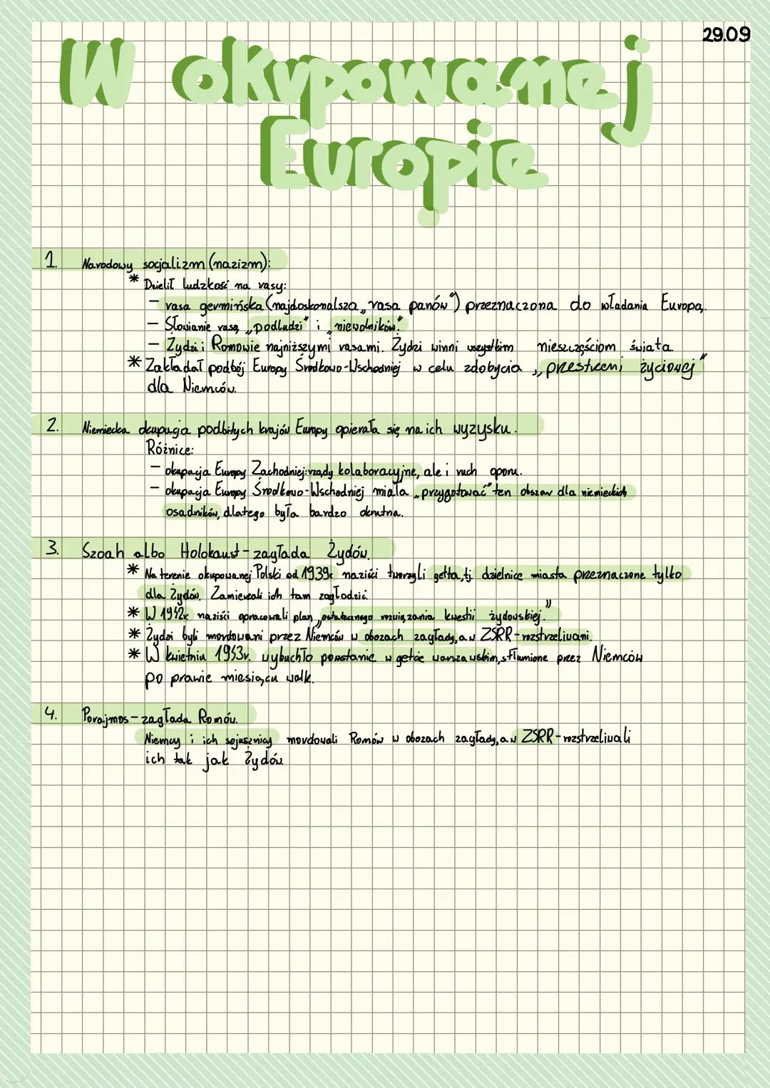 # W colypowamej
# Europie
29.09
1. Narodowy socjalizm (nazizm):
*Drielił ludzkosi na vasy:
- vasa germińska (najdoskonalsza, vasa