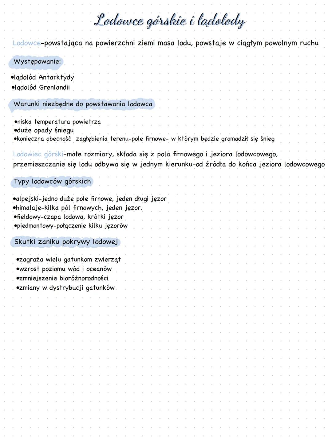 Lodowce górskie i ladolody
Lodowce-powstająca na powierzchni ziemi masa lodu, powstaje w ciągłym powolnym ruchu
Występowanie:
ladolód Antark