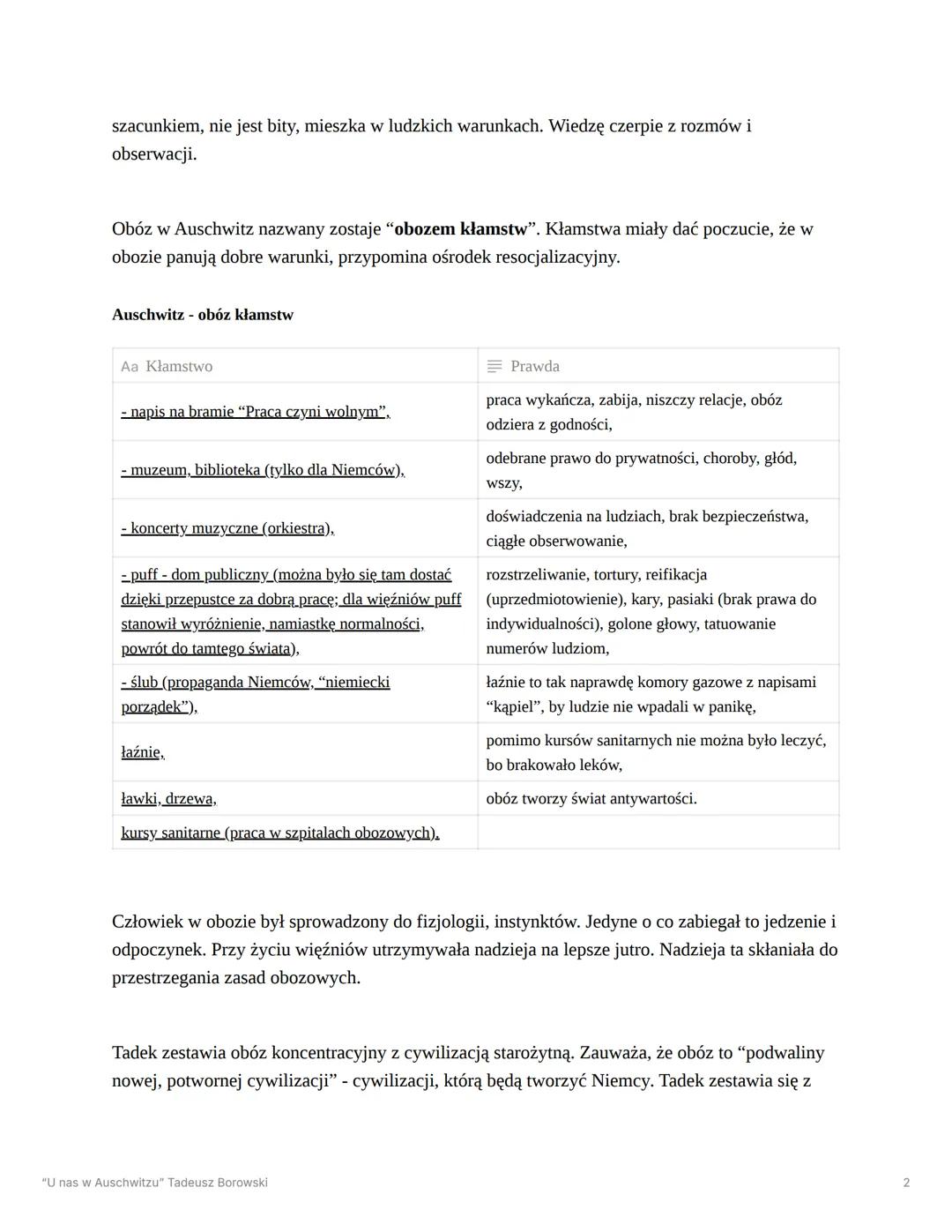 # "U nas w Auschwitzu" Tadeusz
Borowski
Epoka Wojna i okupacja
Nie należy utożsamiać Tadka z opowiadań z samym Tadeuszem Borowskim.
"U na