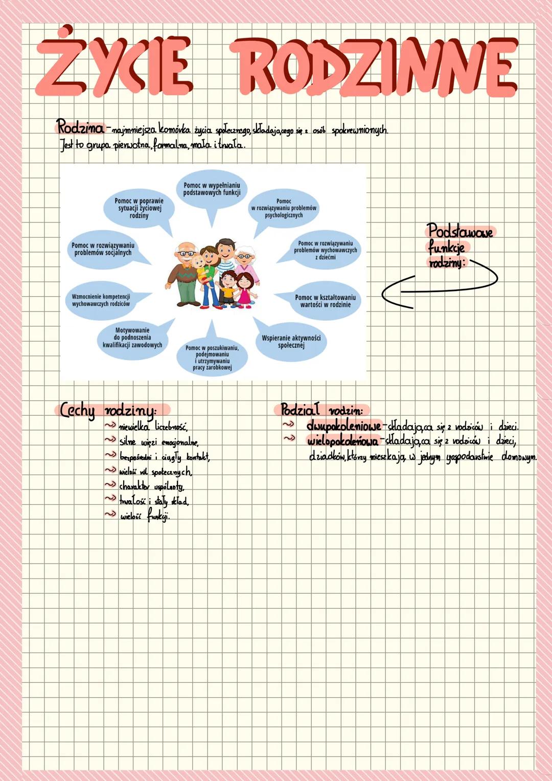 ŻYCIE RODZINNE
Rodzina-najmniejsza komórka życia społecznego, składającego się osób spokrewnionych
Jest to grupa pierwotna, formalna, mala i