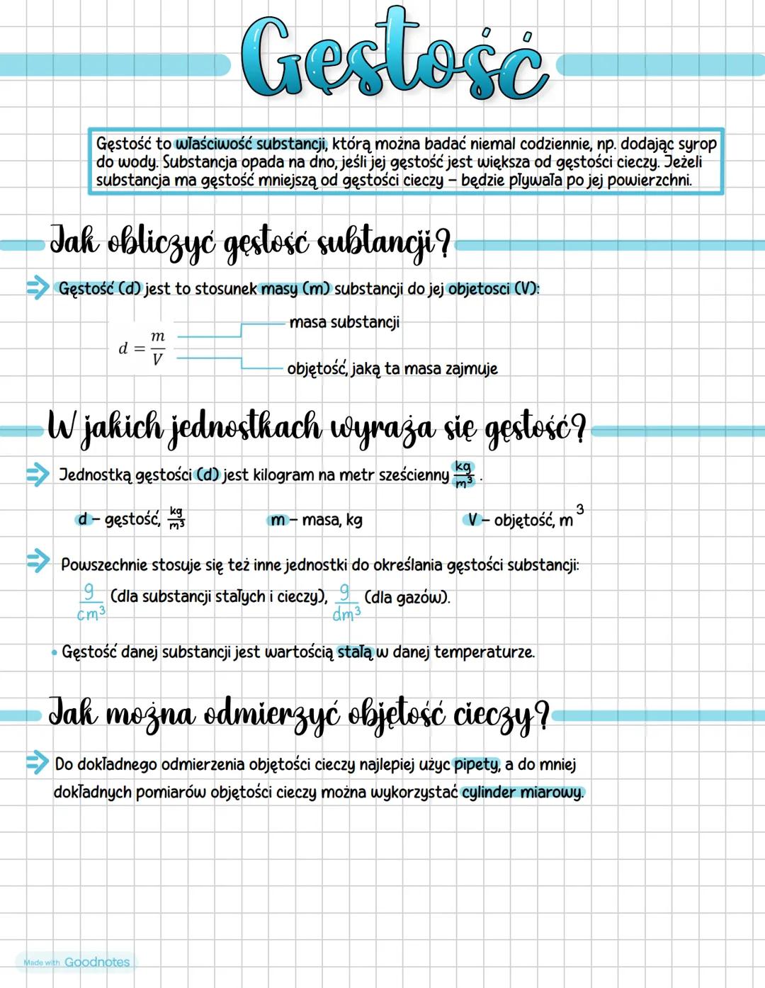 Gestość
Gęstość to właściwość substancji, którą można badać niemal codziennie, np. dodając syrop
do wody. Substancja opada na dno, jeśli jej