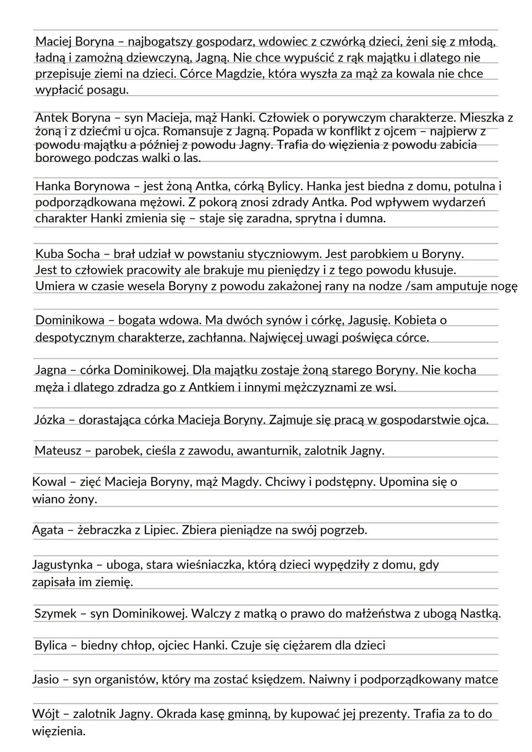 Maciej Boryna - najbogatszy gospodarz, wdowiec z czwórką dzieci, żeni się z młodą,
ładną i zamożną dziewczyną, Jagną. Nie chce wypuścić z rą