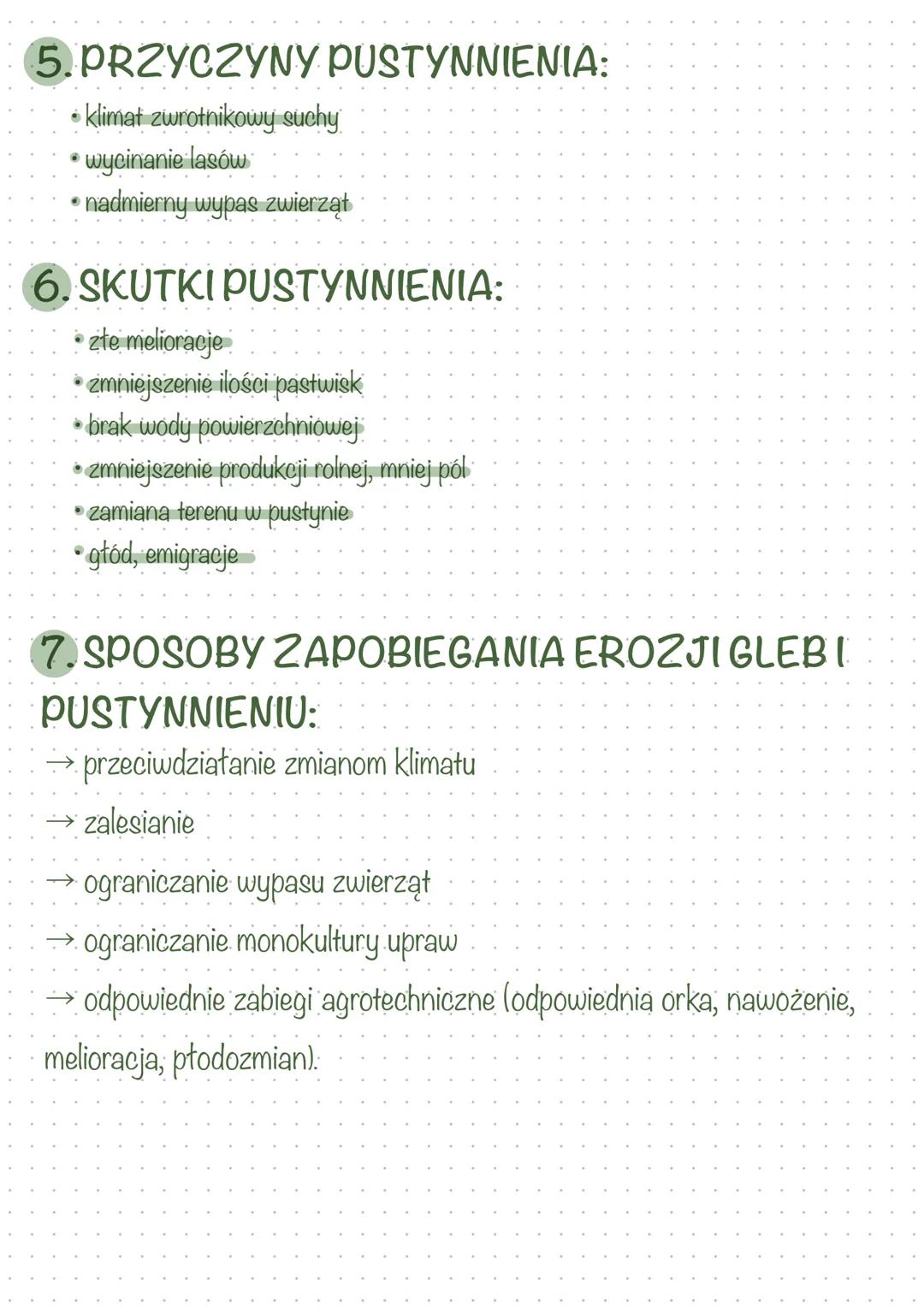 # TEMAT: Erozja Gleb i Pustynnienie.
EROZJA GLEBY - proces niszczenia gleb na skutek
przenoszenia fragmentów pokrywy glebowej.
2. PRZYCZYN