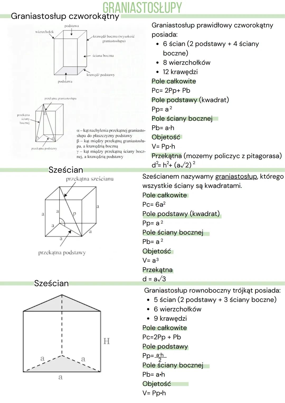 # GRANIASTOSŁUPY
Graniastosłup czworokątny
prackatna
ictany
podstawa
wierzchołek
podstawa
pezekątna granmastosłupa
przekątna podstawy