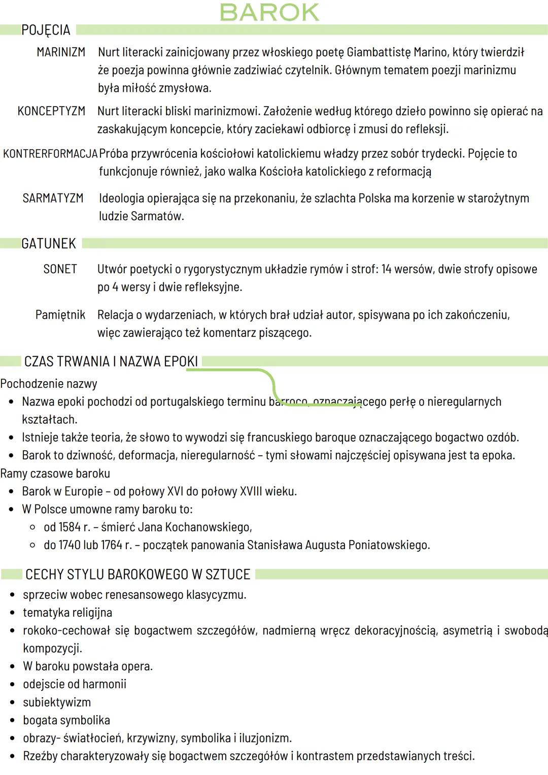 POJECIA
BAROK
MARINIZM Nurt literacki zainicjowany przez włoskiego poetę Giambattistę Marino, który twierdził
że poezja powinna głównie zadz