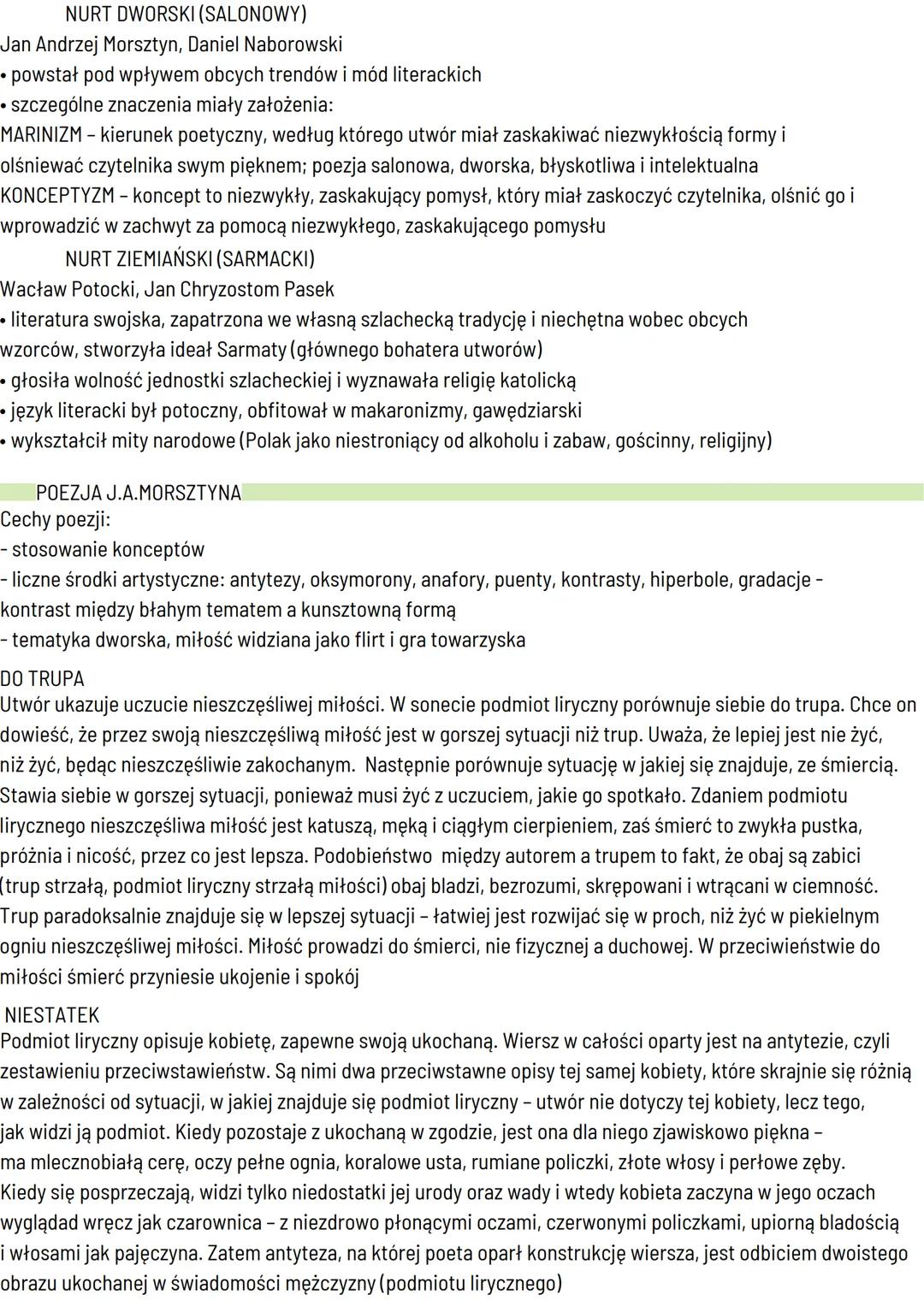 POJECIA
BAROK
MARINIZM Nurt literacki zainicjowany przez włoskiego poetę Giambattistę Marino, który twierdził
że poezja powinna głównie zadz