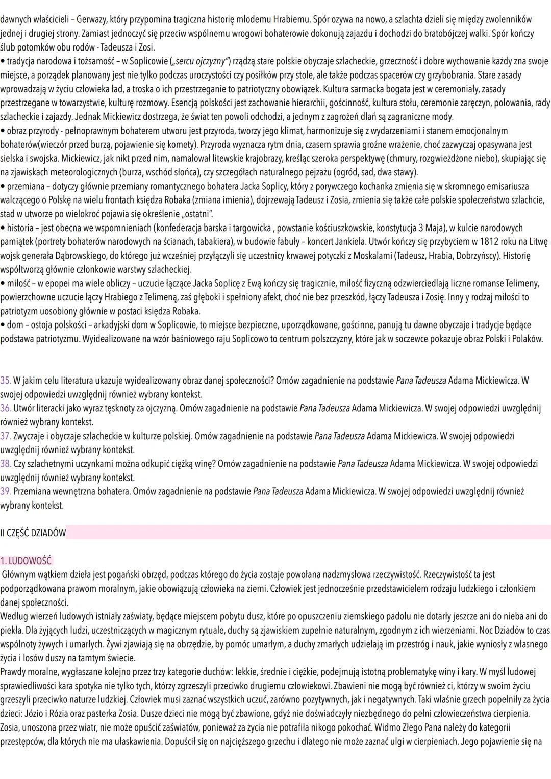 PAN TADEUSZ
1. OBRAZ SPOŁECZEŃSTWA
porywczość, skłonność do awantur, kłótliwość (choćby kłótnia w zamku);
pieniactwo - zamiłowanie do proces