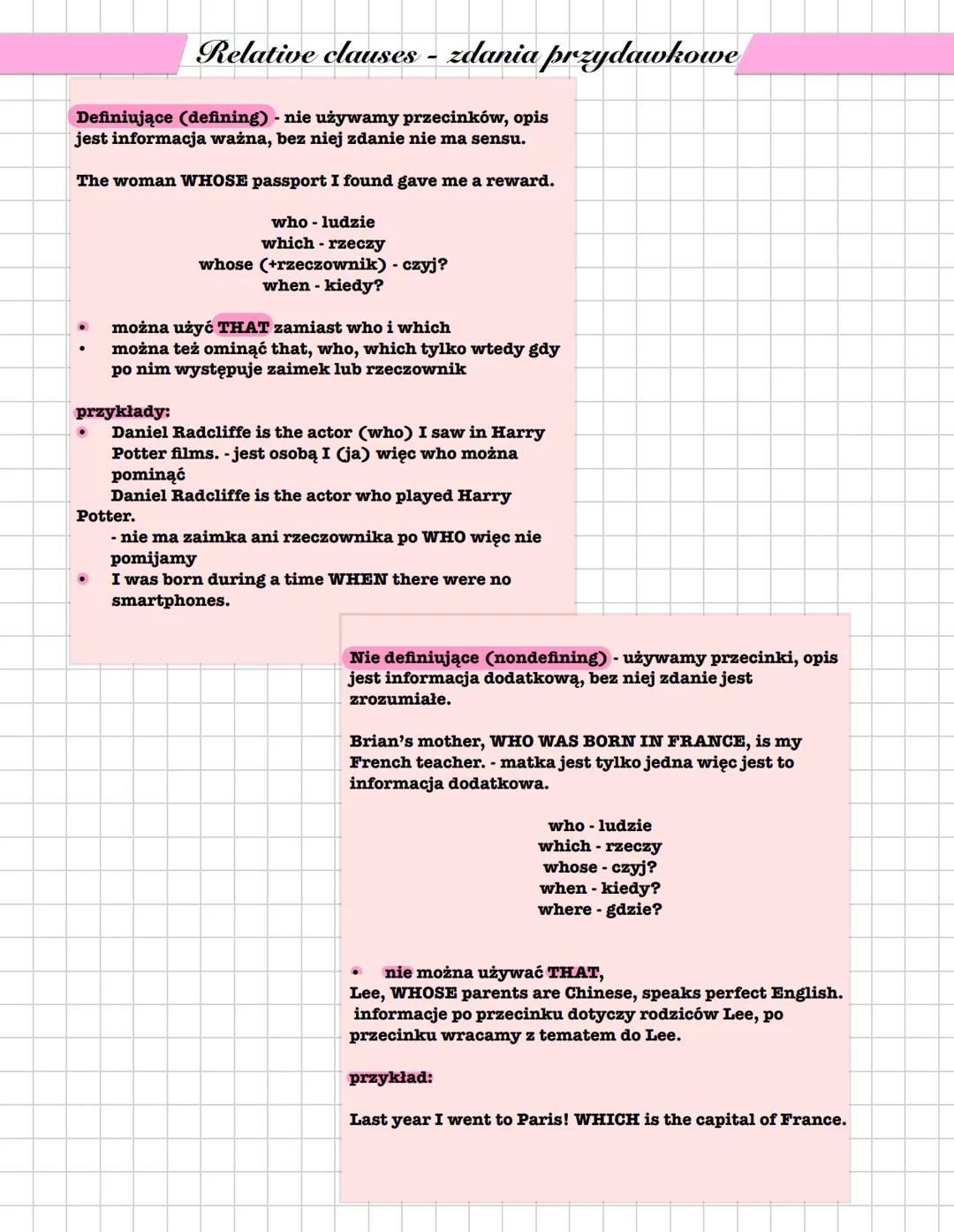relative clauses - zdania przydawkowe