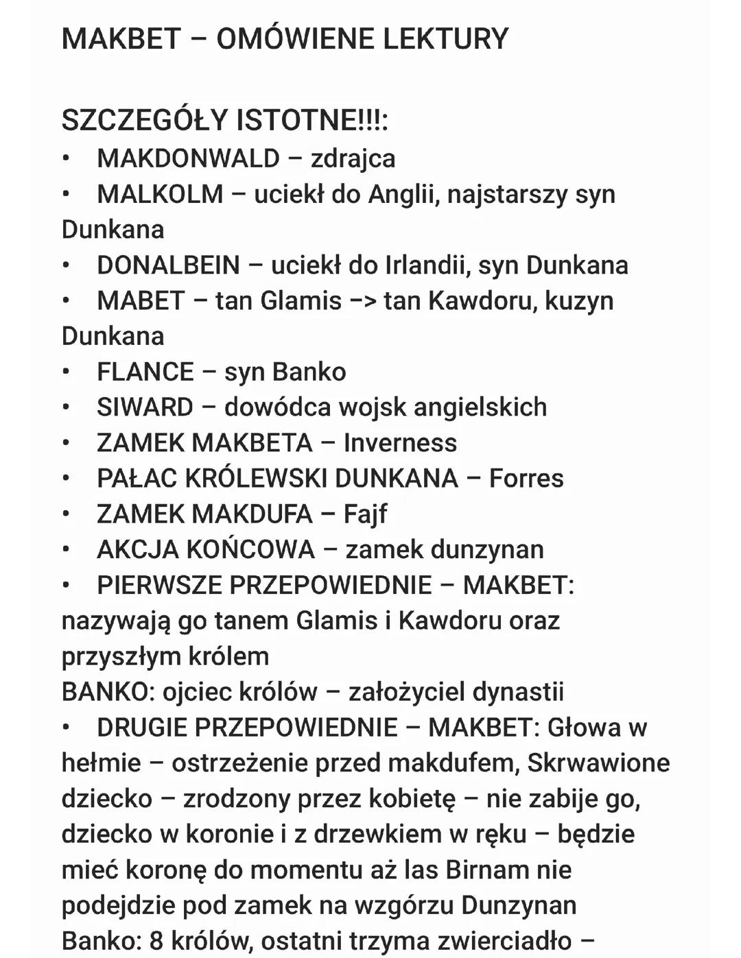 MAKBET - STRESZCZENIE SZCZEGÓŁOWE