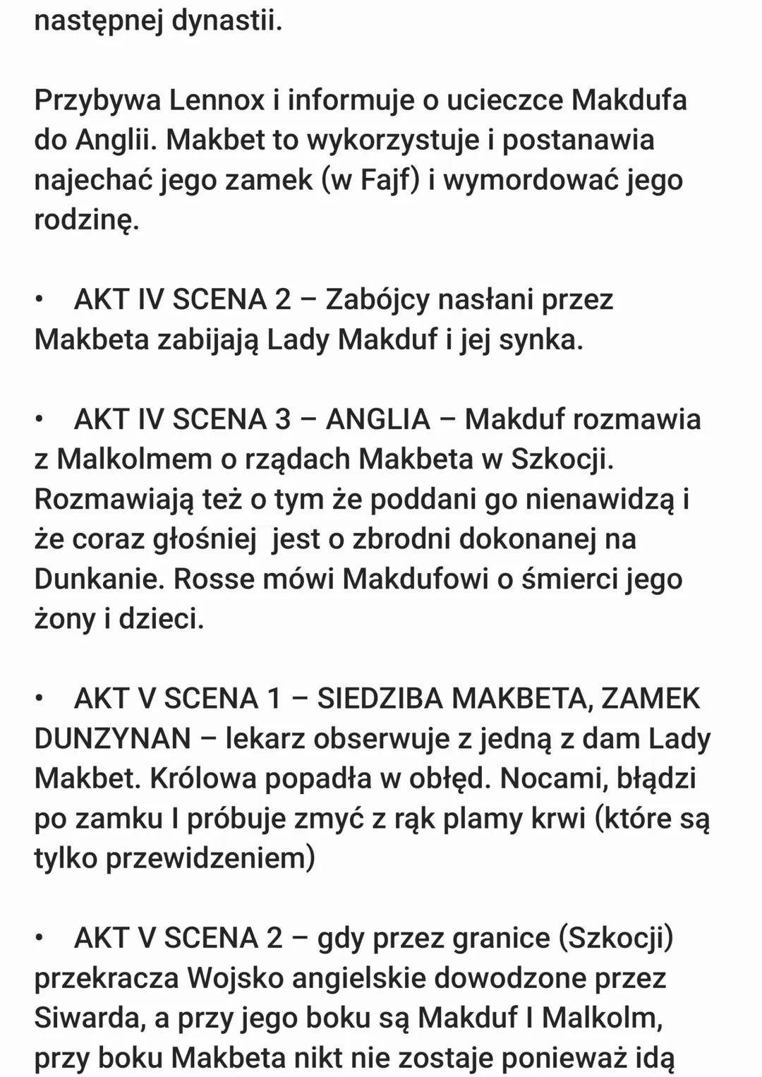 MAKBET - OMÓWIENE LEKTURY
SZCZEGÓŁY ISTOTNE!!!:
•
•
MAKDONWALD - zdrajca
MALKOLM - uciekł do Anglii, najstarszy syn
Dunkana
.
•
DONALBEIN -