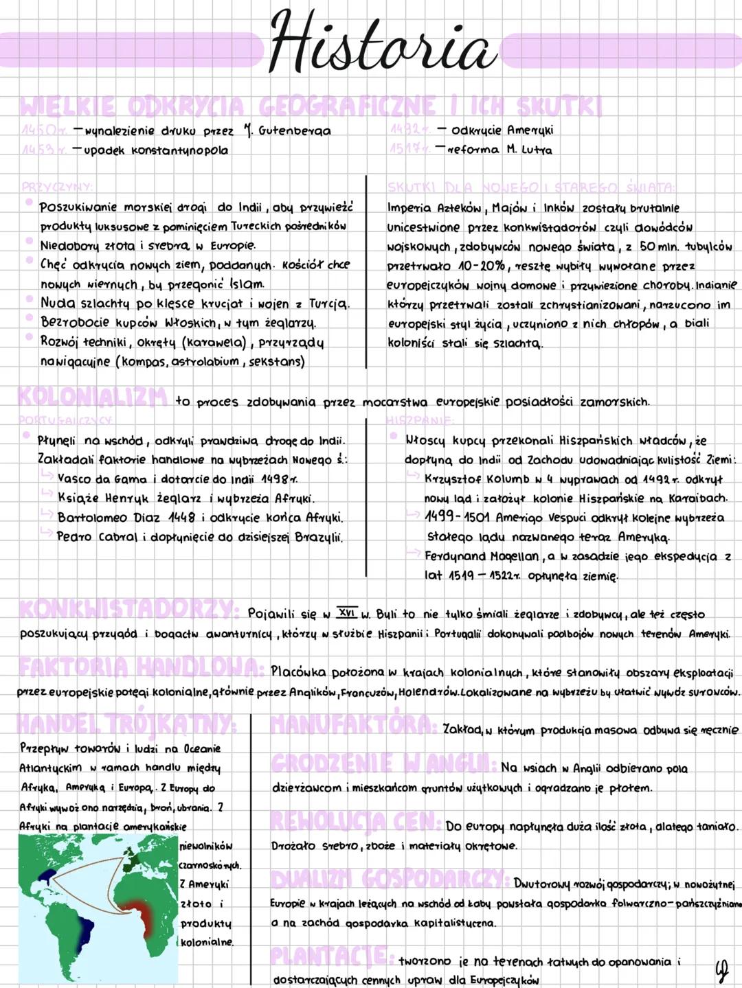 Historia
WIELKIE ODKRYCIA GEOGRAFICZNE I ICH SKUTKI
1450 - wynalezienie druku przez 4. Gutenberga
1453 - upadek konstantynopola
PRZYCZYNY:
•