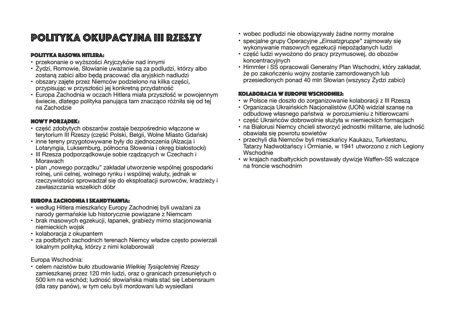 # POLITYKA OKUPACYJNA III RZESZY
POLITYKA RASOWA HITLERA:
* przekonanie o wyższości Aryjczyków nad innymi
* Żydzi, Romowie, Słowianie u