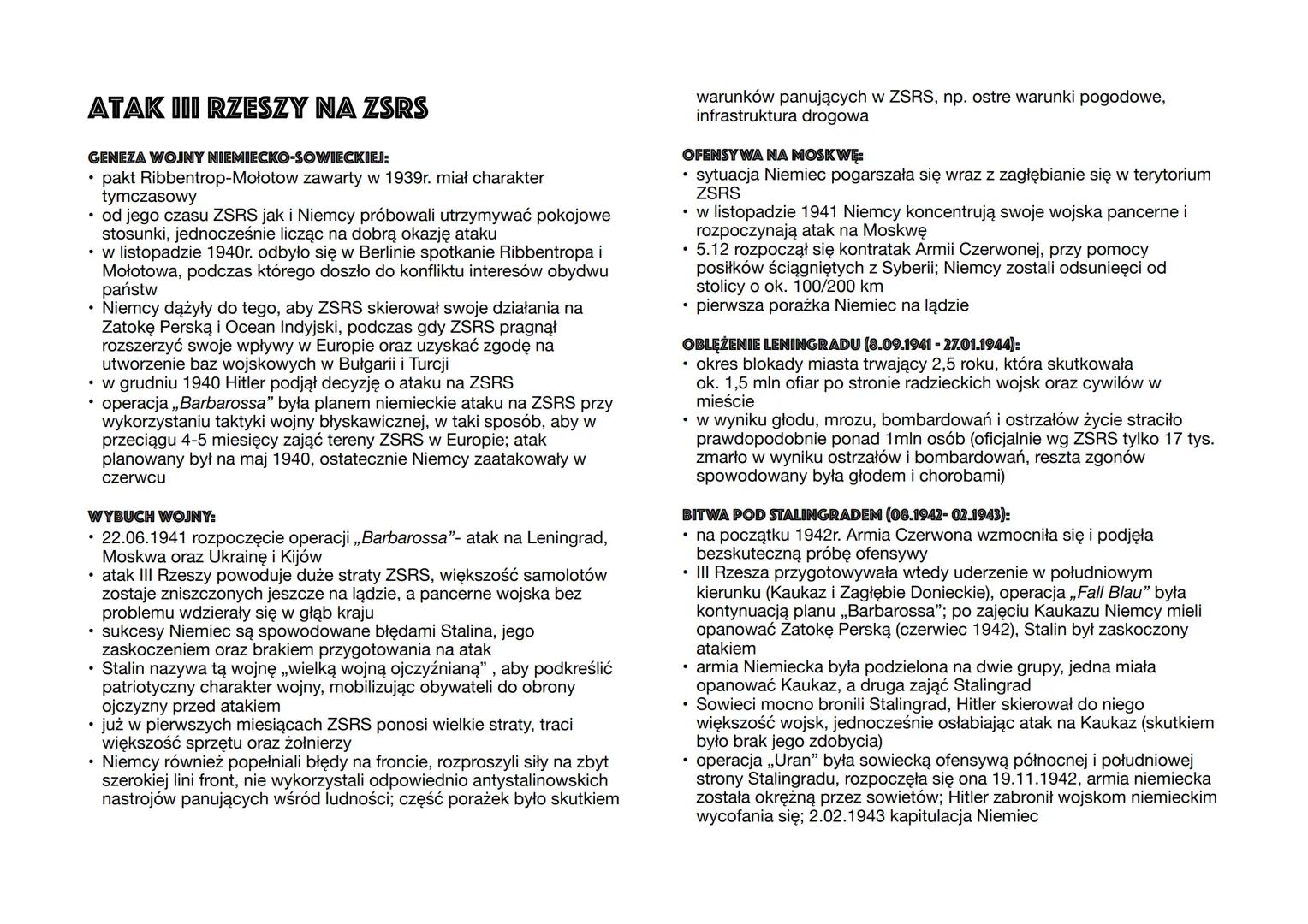 # ATAK III RZESZY NA ZSRS
GENEZA WOJNY NIEMIECKO-SOWIECKIEJ:
*   pakt Ribbentrop-Mołotow zawarty w 1939r. miał charakter
    tymczasowy
*