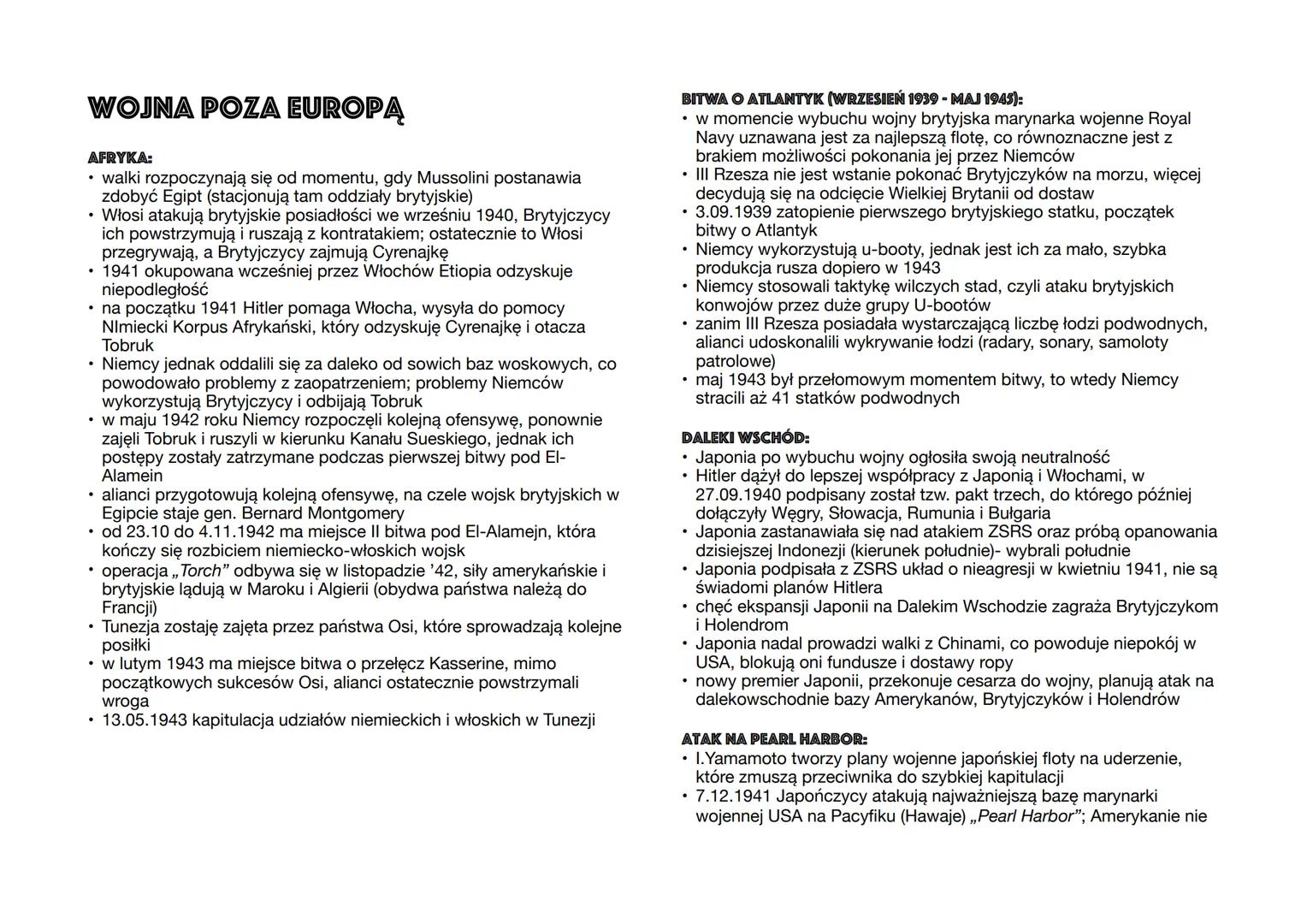 WOJNA POZA EUROPĄ
AFRYKA:
⚫ walki rozpoczynają się od momentu, gdy Mussolini postanawia
zdobyć Egipt (stacjonują tam oddziały brytyjskie)
•