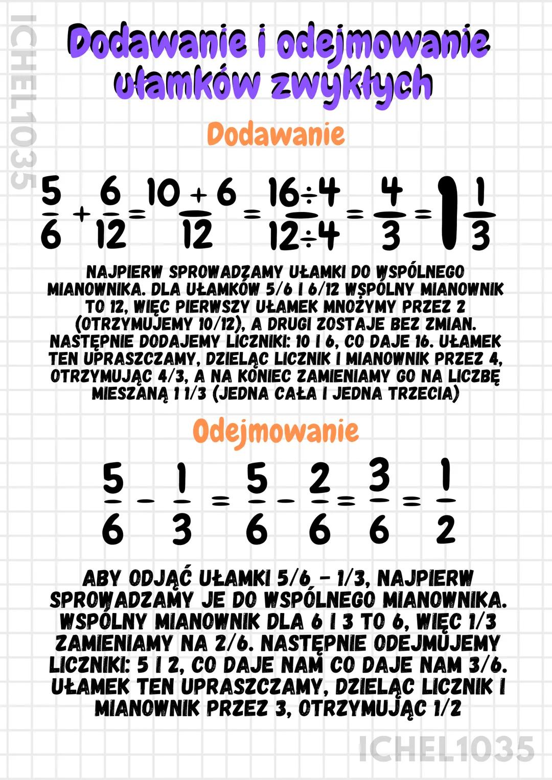 Dodawanie i odejmowanie ułamków zwykłych