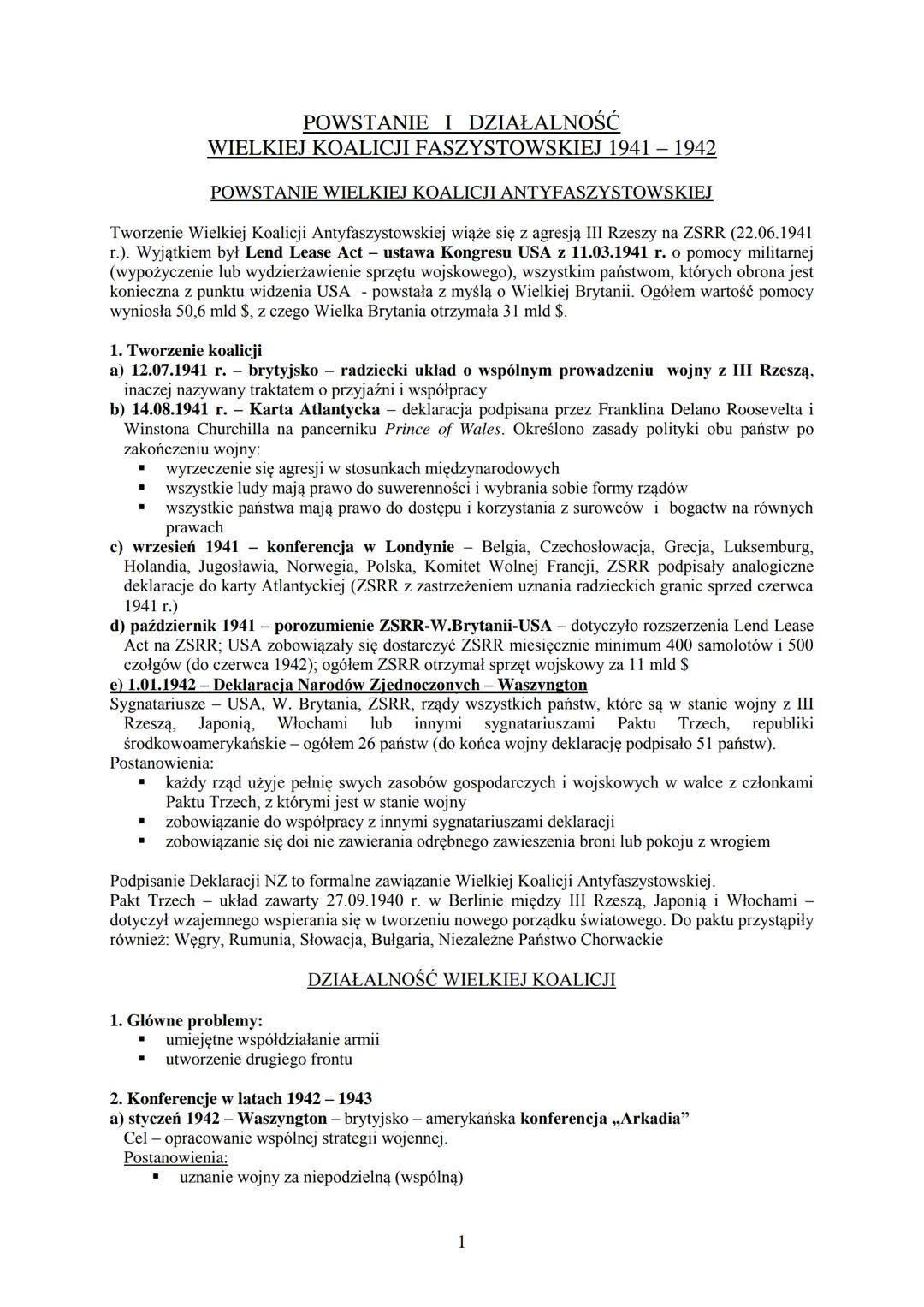 # POWSTANIE I DZIAŁALNOŚĆ
WIELKIEJ KOALICJI FASZYSTOWSKIEJ 1941-1942
POWSTANIE WIELKIEJ KOALICJI ANTYFASZYSTOWSKIEJ
Tworzenie Wielkiej Koa