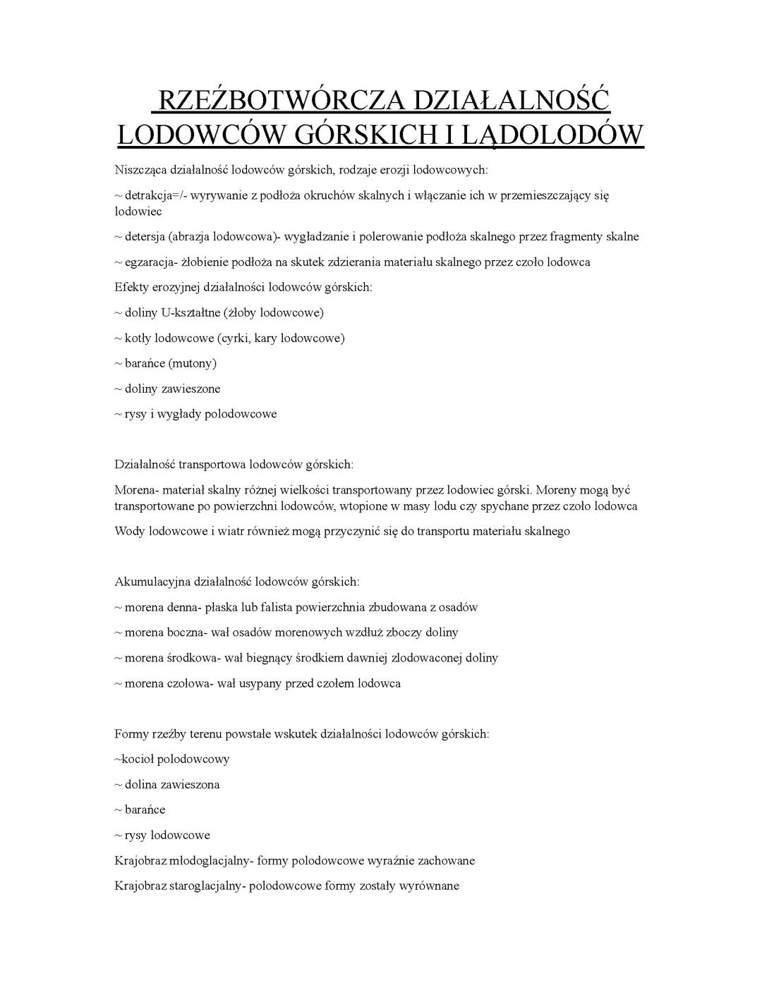 Rzeźbotwórcza działalność lodowców górskich i lądolodów