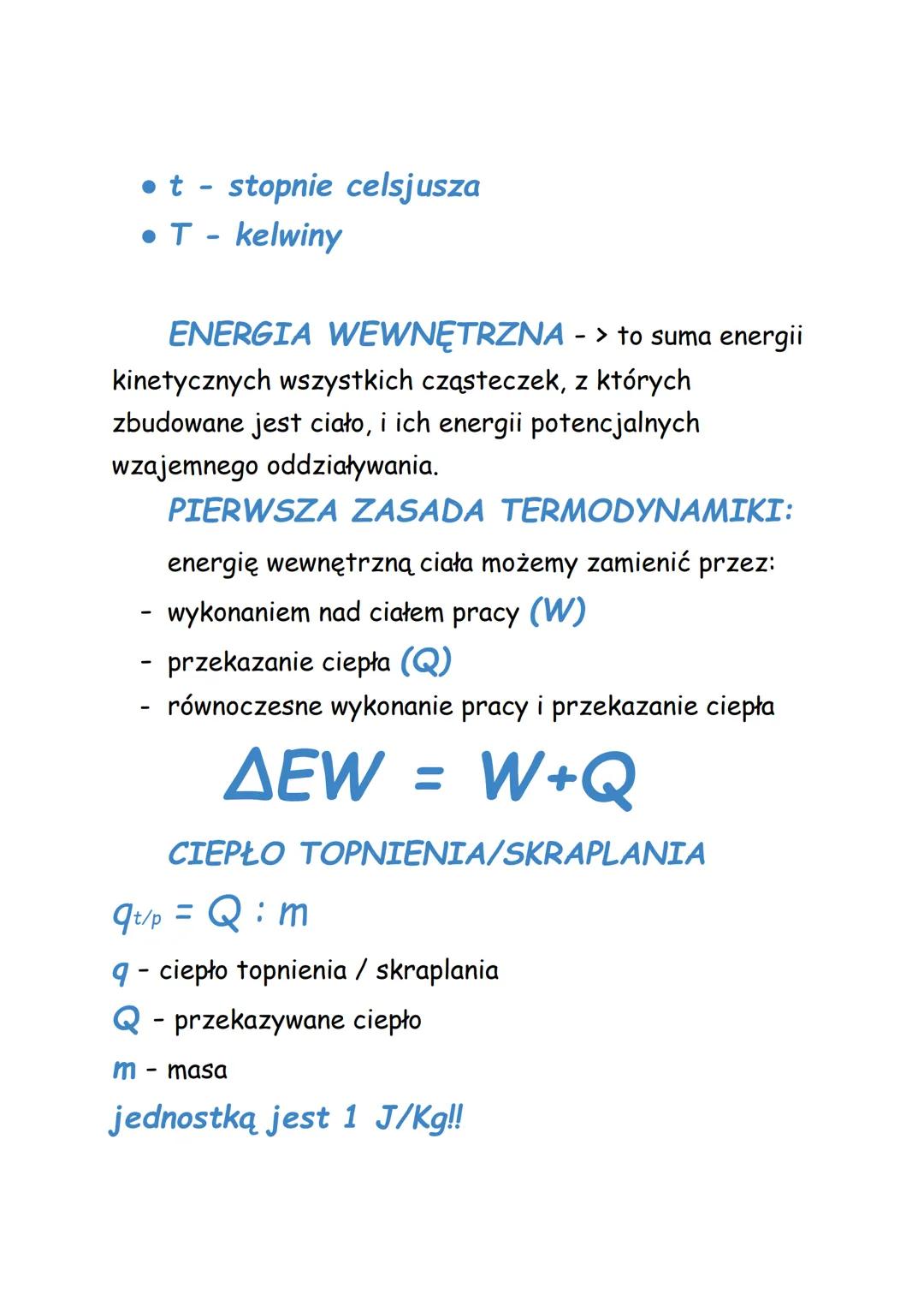 Fizyka:
T: Zjawiska Cieplne - powtórzenie
Ważne pojęcia:
Cieplny przepływ energii -> przekazywanie
ciepła z ciała o temperaturze wyższej do