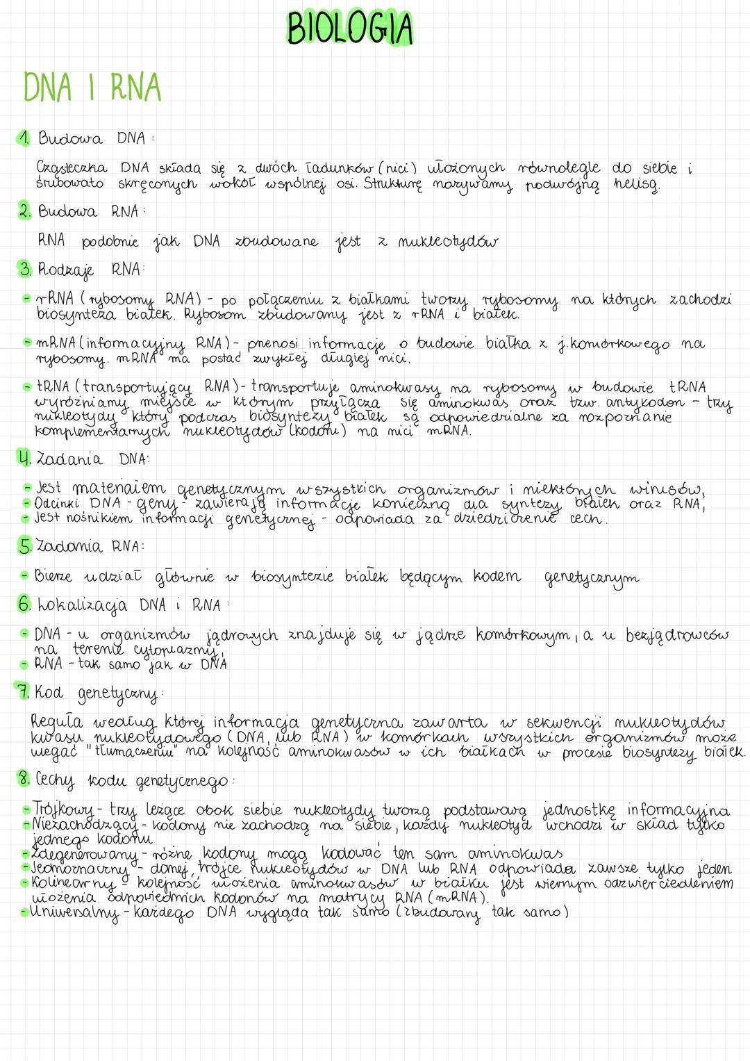DNA I RNA
1. Budowa DNA:
BIOLOGIA
Cząsteczka DNA składa się z dwóch ładunków (nici) ułożonych równolegle do siebie i
śrubowato skręconych wo