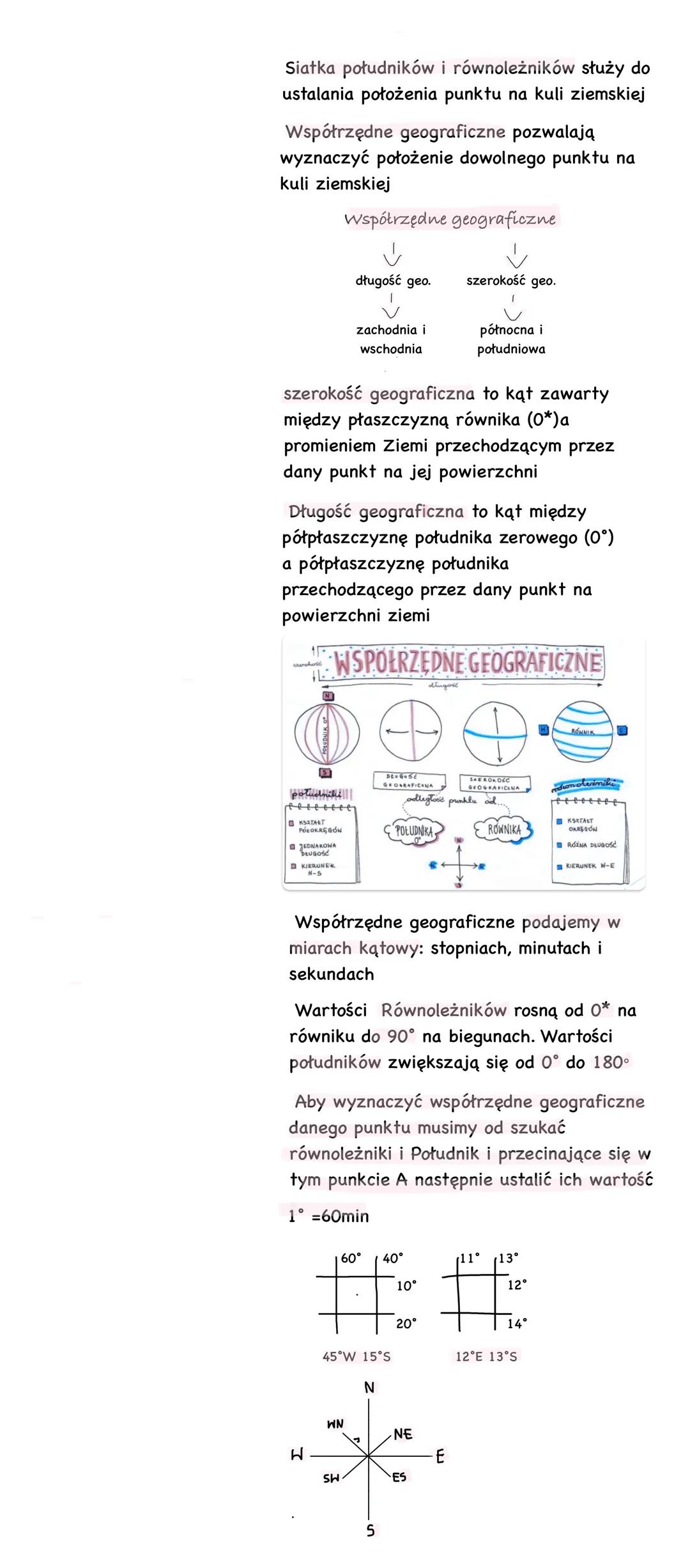 Siatka południków i równoleżników służy do
ustalania położenia punktu na kuli ziemskiej
Współrzędne geograficzne pozwalają
wyznaczyć położen