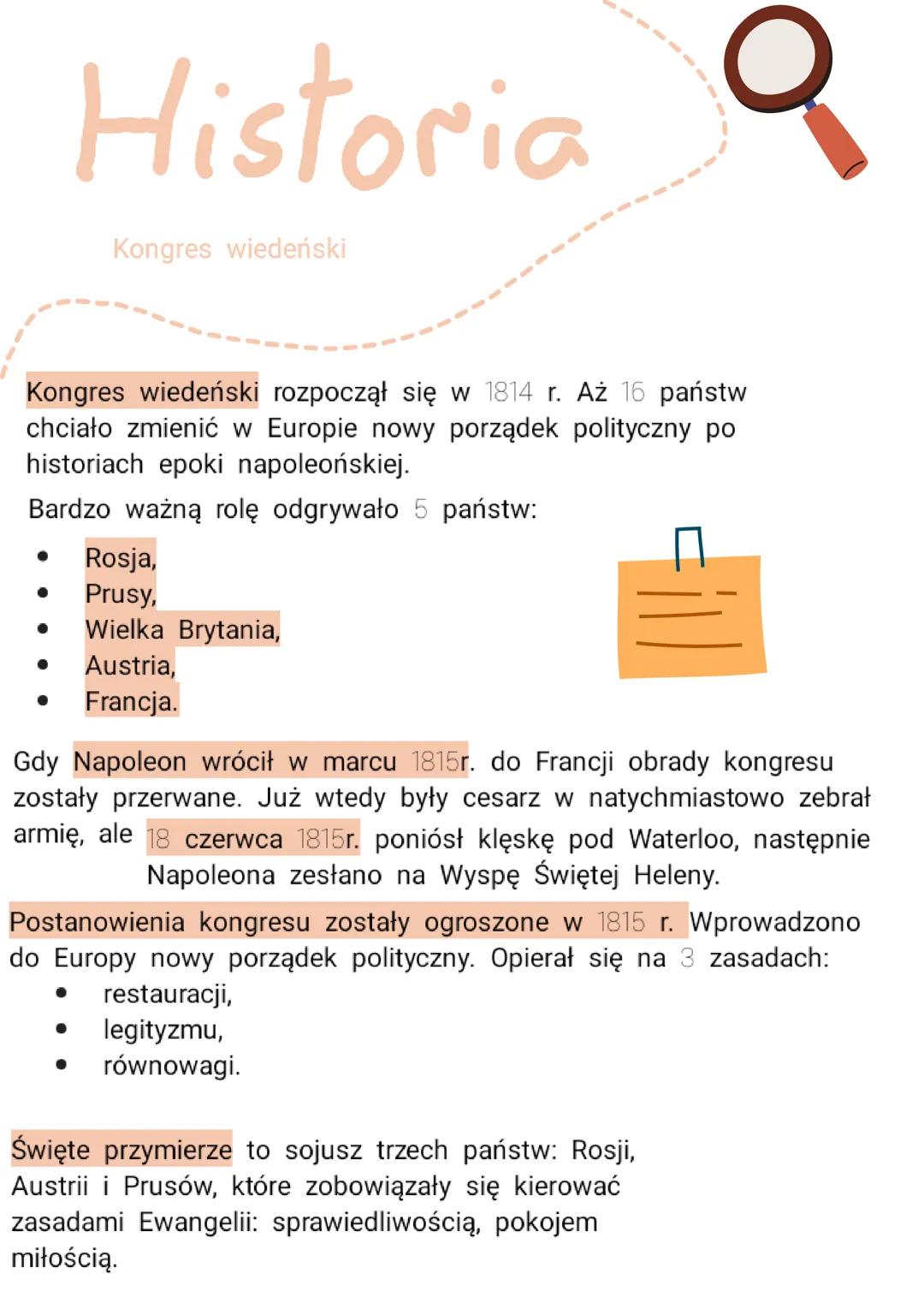 Historia Q
Kongres wiedeński
९
Kongres wiedeński rozpoczął się w 1814 r. Aż 16 państw
chciało zmienić w Europie nowy porządek polityczny po