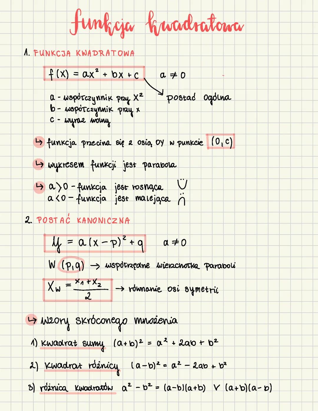 Podstawowe własności funkcji (funkcja kwadratowa, wykładnicza, logarytmiczna, proporcjonalność odwrotna)