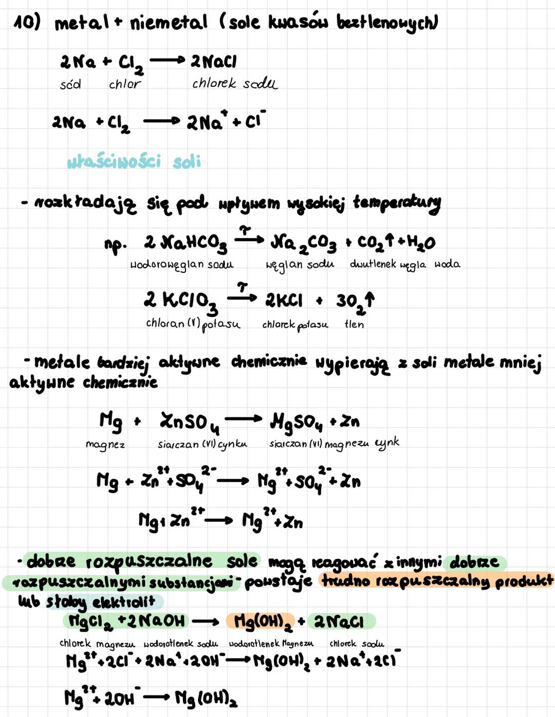 Sole
Sole są związkami o budowie jonowej. Są zbudowane z
kabionu metalu (lub amonu NH₁) i anionów reszt kwasowych
ogólny wzór soli
m
MR
m
M-