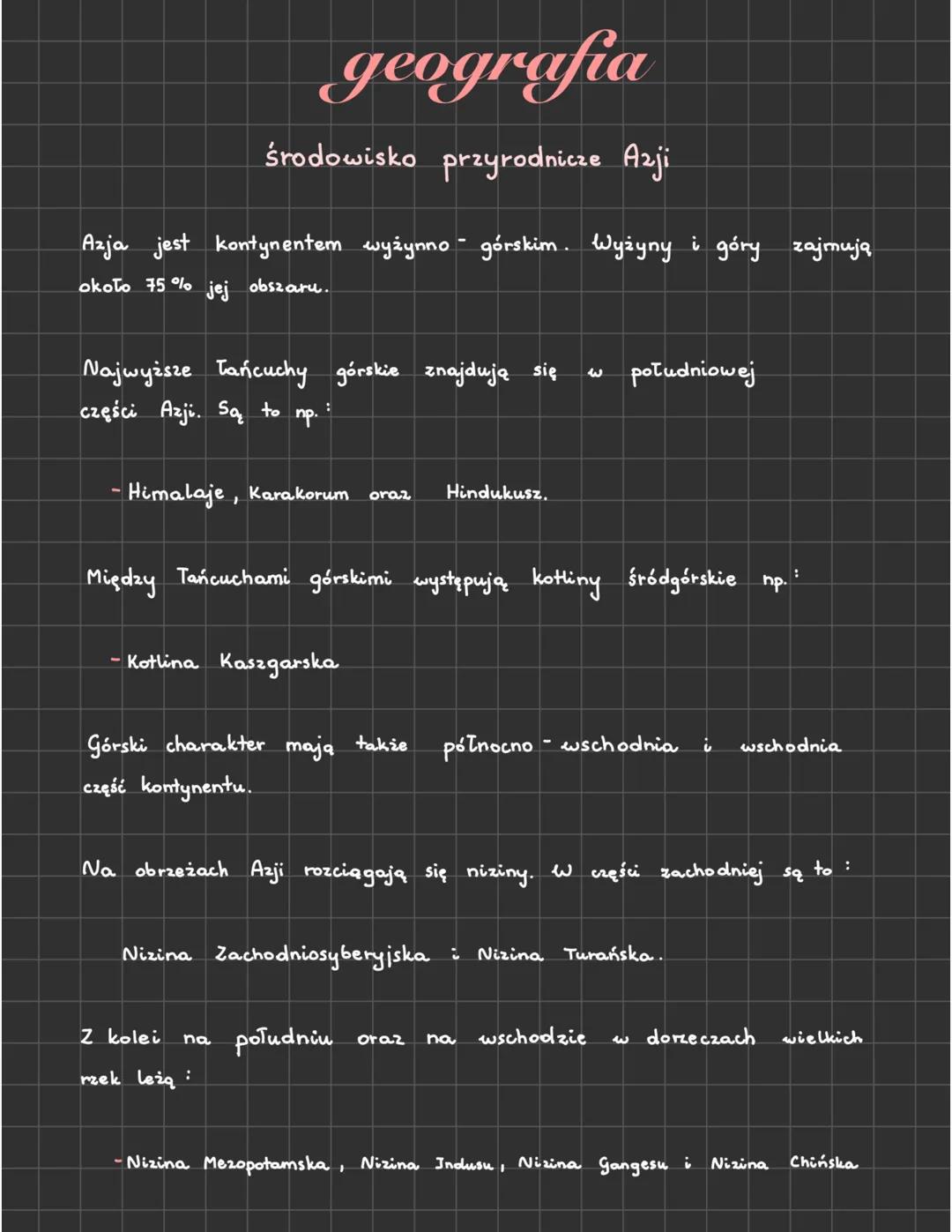 geografia środowisko przyrodnicze Azji klasa 8
