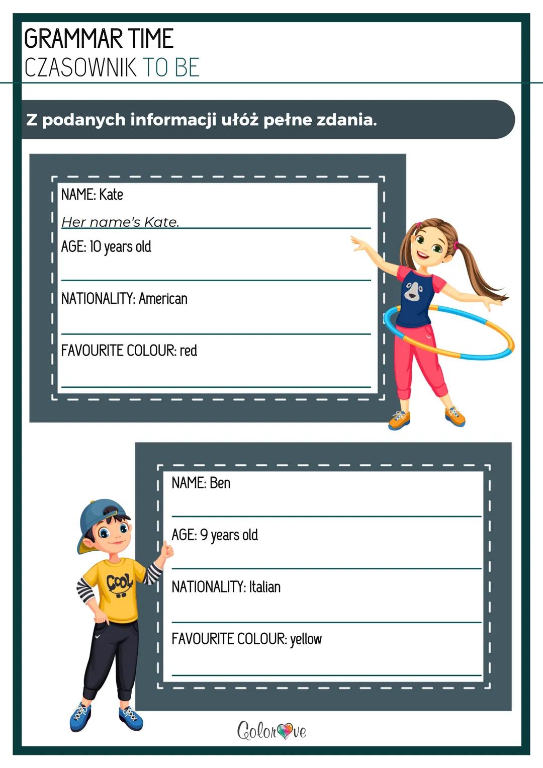 # GRAMMAR TIME
# CZASOWNIK TO BE
# ZDANIA TWIERDZĄCE
I am - ja jestem
you are ty jesteś
he is - on jest
she is - ona jest
it is - ono jest