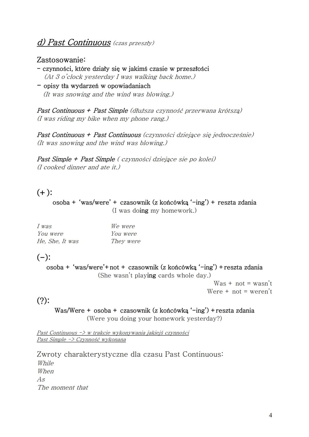 # GRAMATYKA JĘZYKA ANGIELSKIEGO
1. Czasy gramatyczne
a) Present Simple (czas teraźniejszy)
Zastosowanie:
- czynności stałe, regularne, po