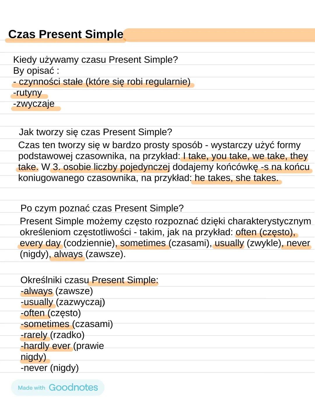 Czas Present Simple
Kiedy używamy czasu Present Simple?
By opisać:
- czynności stałe (które się robi regularnie)
-rutyny
-zwyczaje
Jak tworz